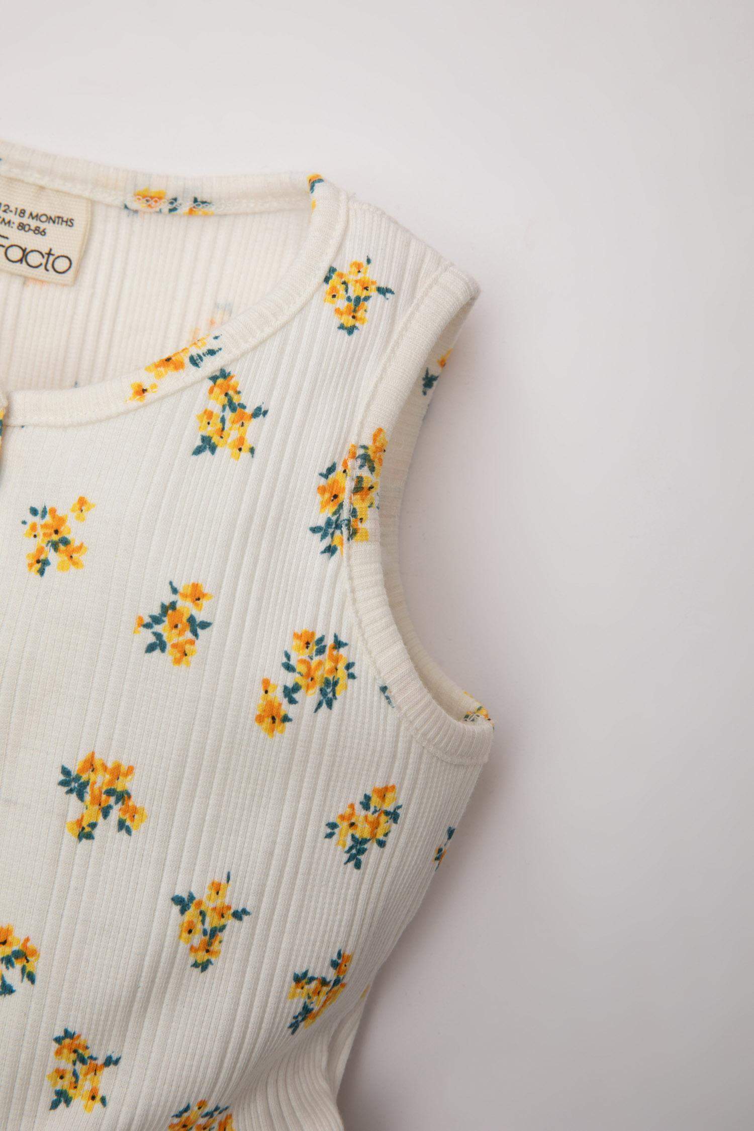 Kız Bebek 2'li Takım Çiçekli Fitilli Kaşkorse Kolsuz Tulum Saç Bandı