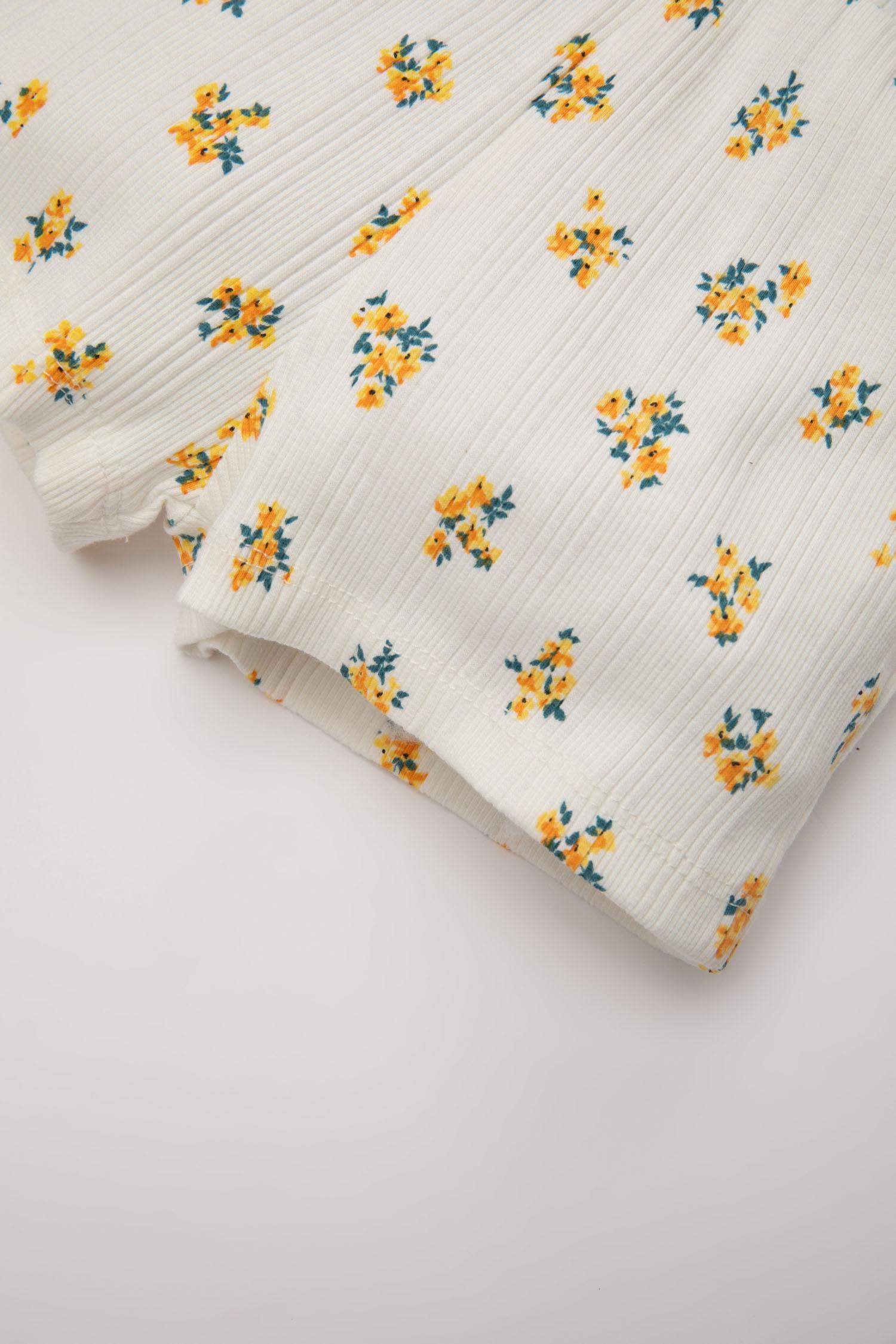 Kız Bebek 2'li Takım Çiçekli Fitilli Kaşkorse Kolsuz Tulum Saç Bandı