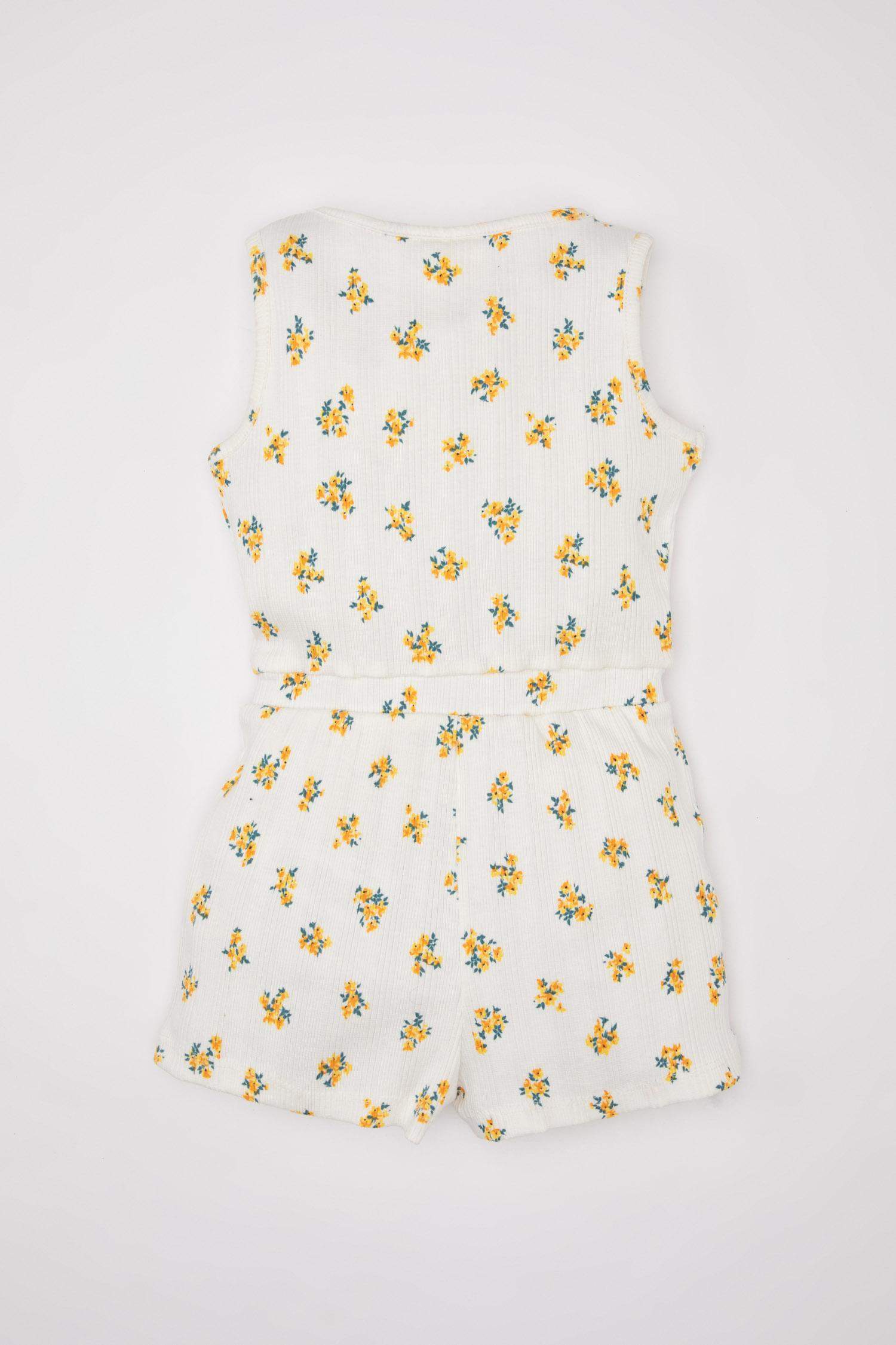 Kız Bebek 2'li Takım Çiçekli Fitilli Kaşkorse Kolsuz Tulum Saç Bandı