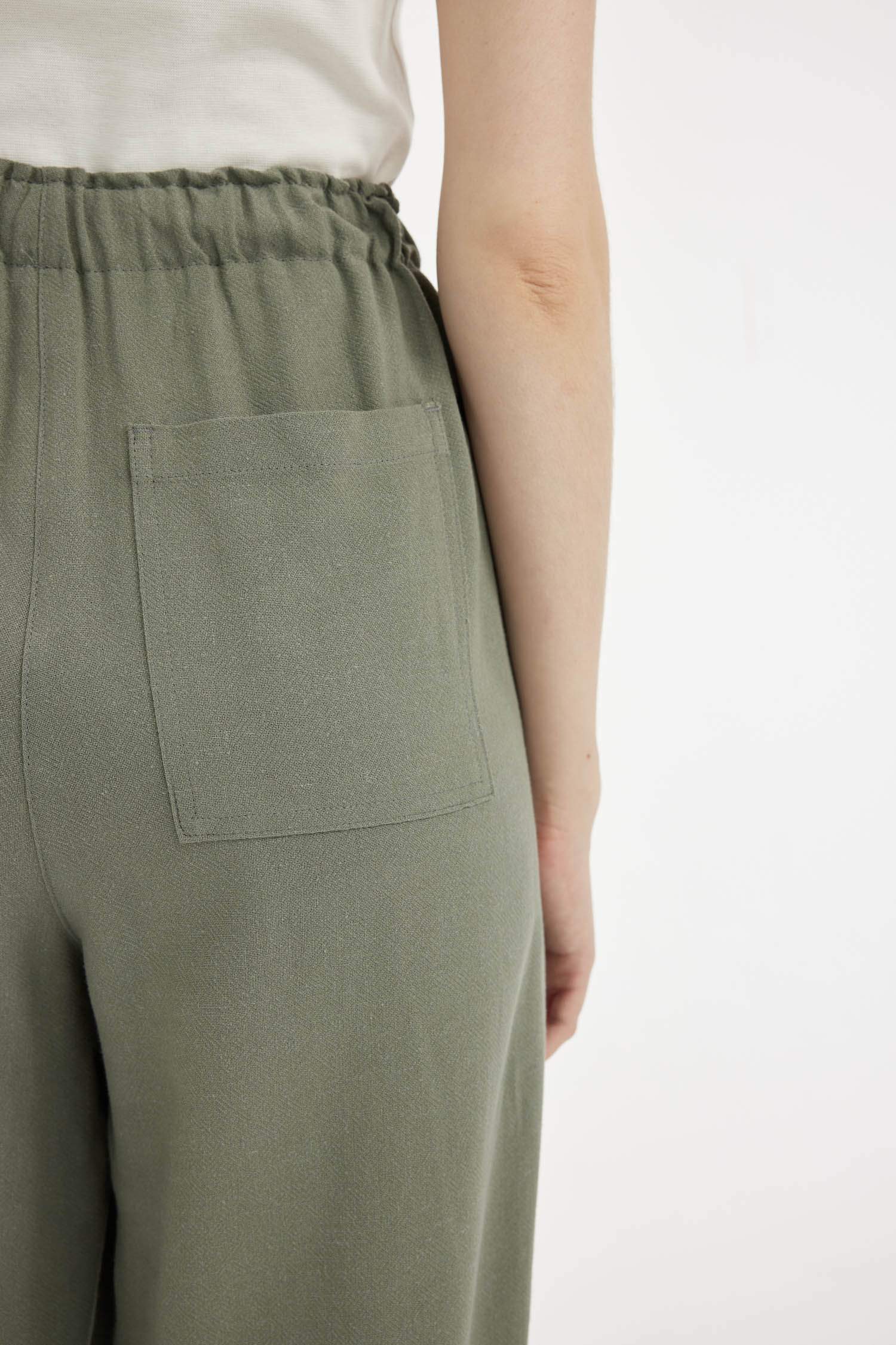 Keten Karışımlı Palazzo Pantolon Wide Leg Geniş Bol Paça Üç Cepli Normal Bel Basic Düz Standart Boy