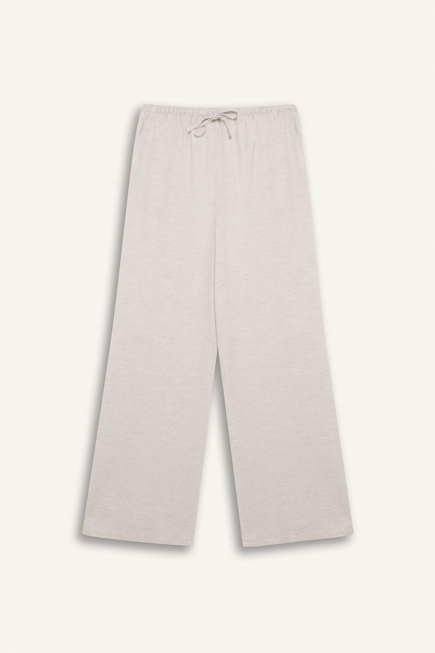 Keten Karışımlı Palazzo Pantolon Wide Leg Geniş Bol Paça Üç Cepli Normal Bel Basic Düz Standart Boy
