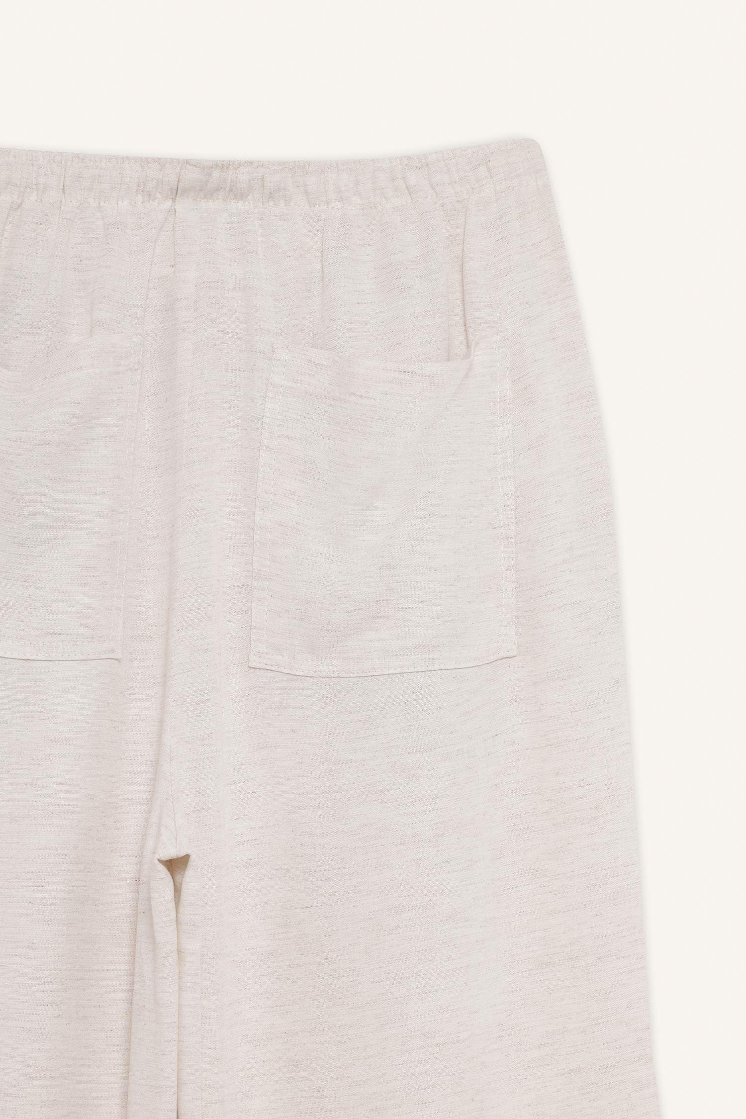 Keten Karışımlı Palazzo Pantolon Wide Leg Geniş Bol Paça Üç Cepli Normal Bel Basic Düz Standart Boy