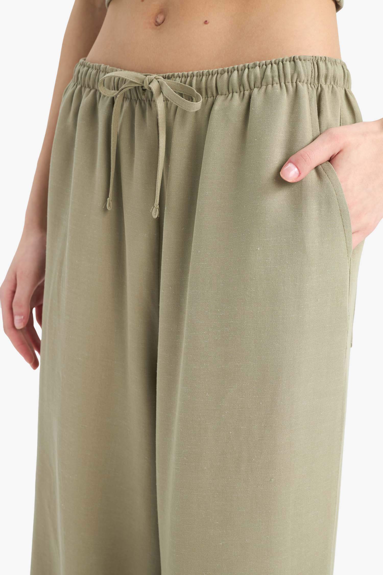 Wide Leg Normal Waist Standard Length Linen Blend Trousers