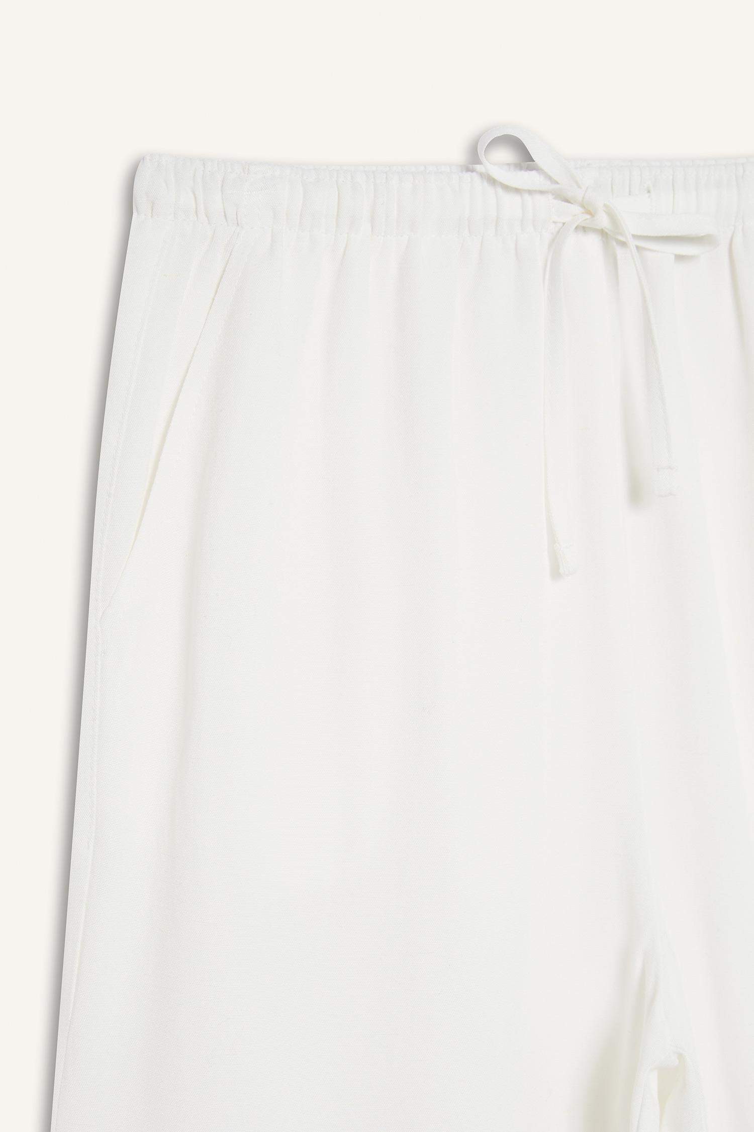 Keten Karışımlı Palazzo Pantolon Wide Leg Geniş Bol Paça Üç Cepli Normal Bel Basic Düz Standart Boy