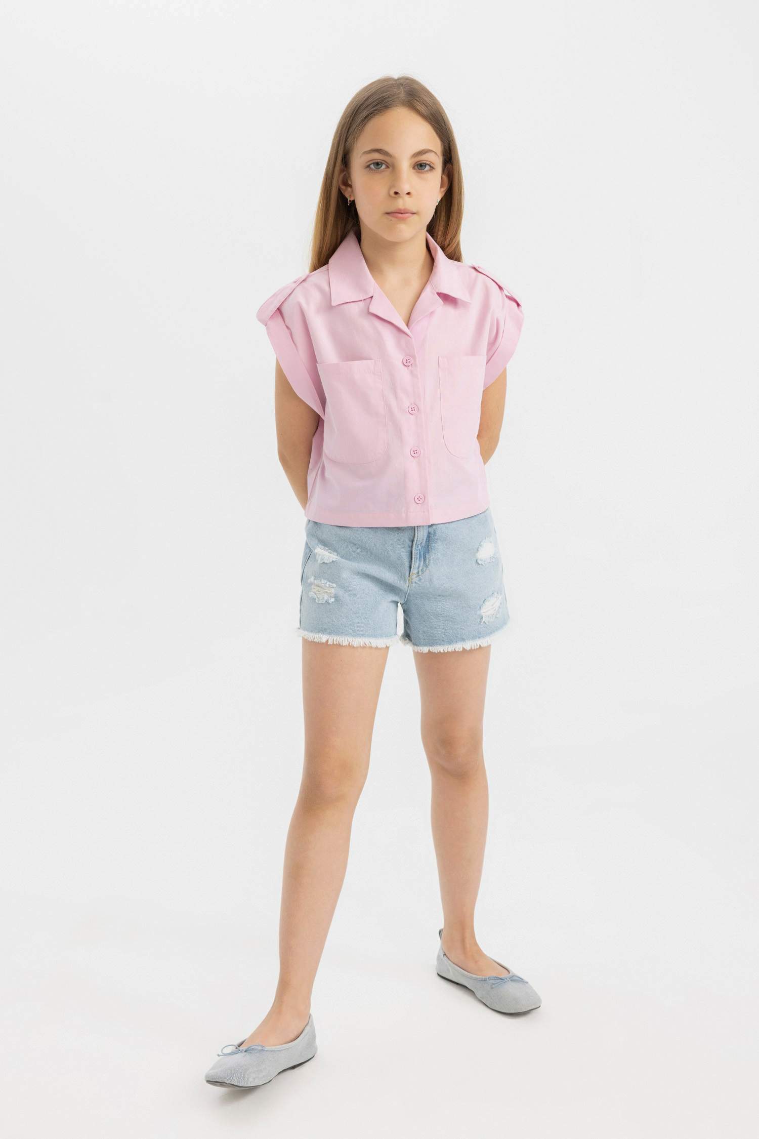 قميص كروب بناتي نص كم قطن