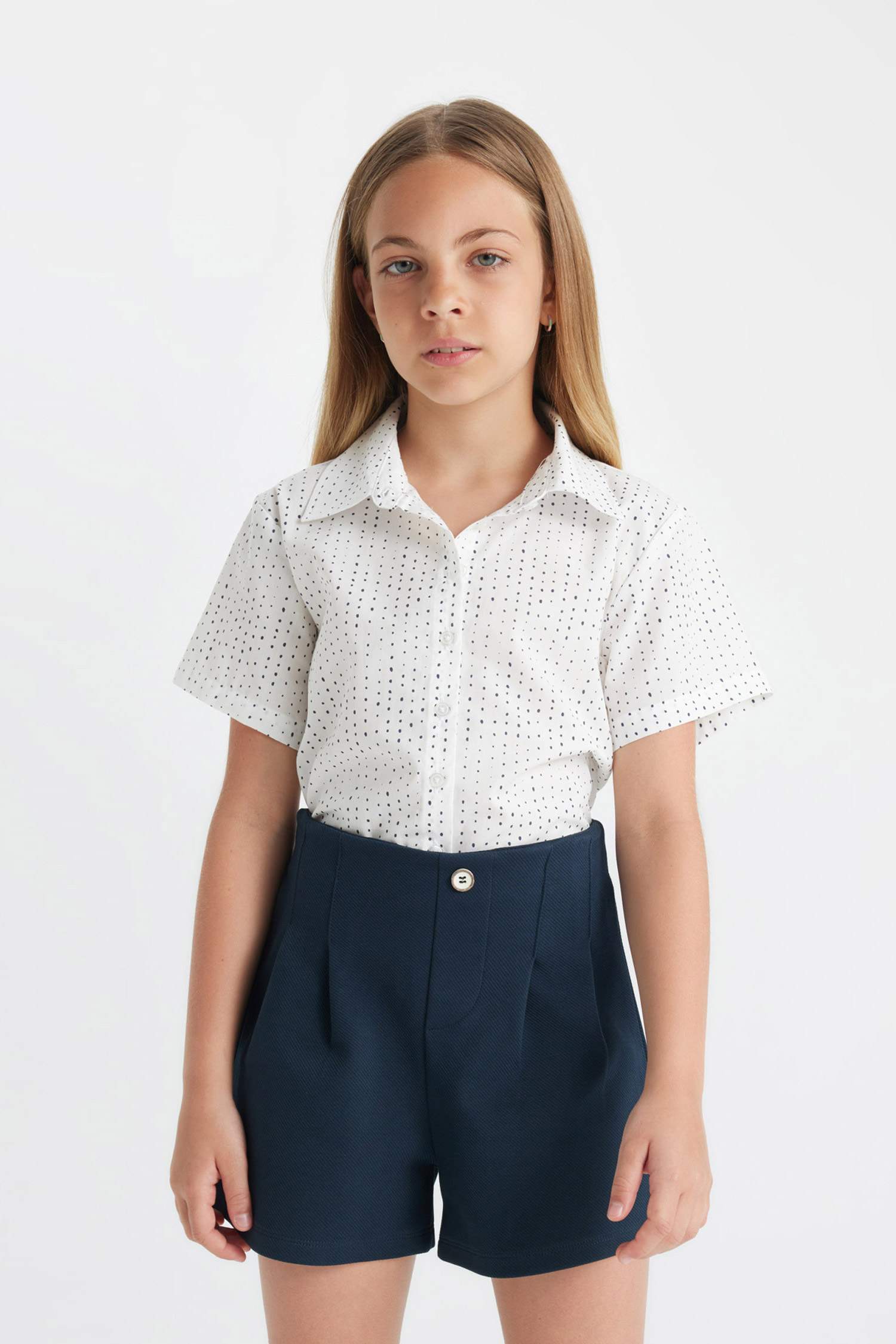 Kız Çocuk Relax Fit Pamuklu Kısa Kollu Gömlek