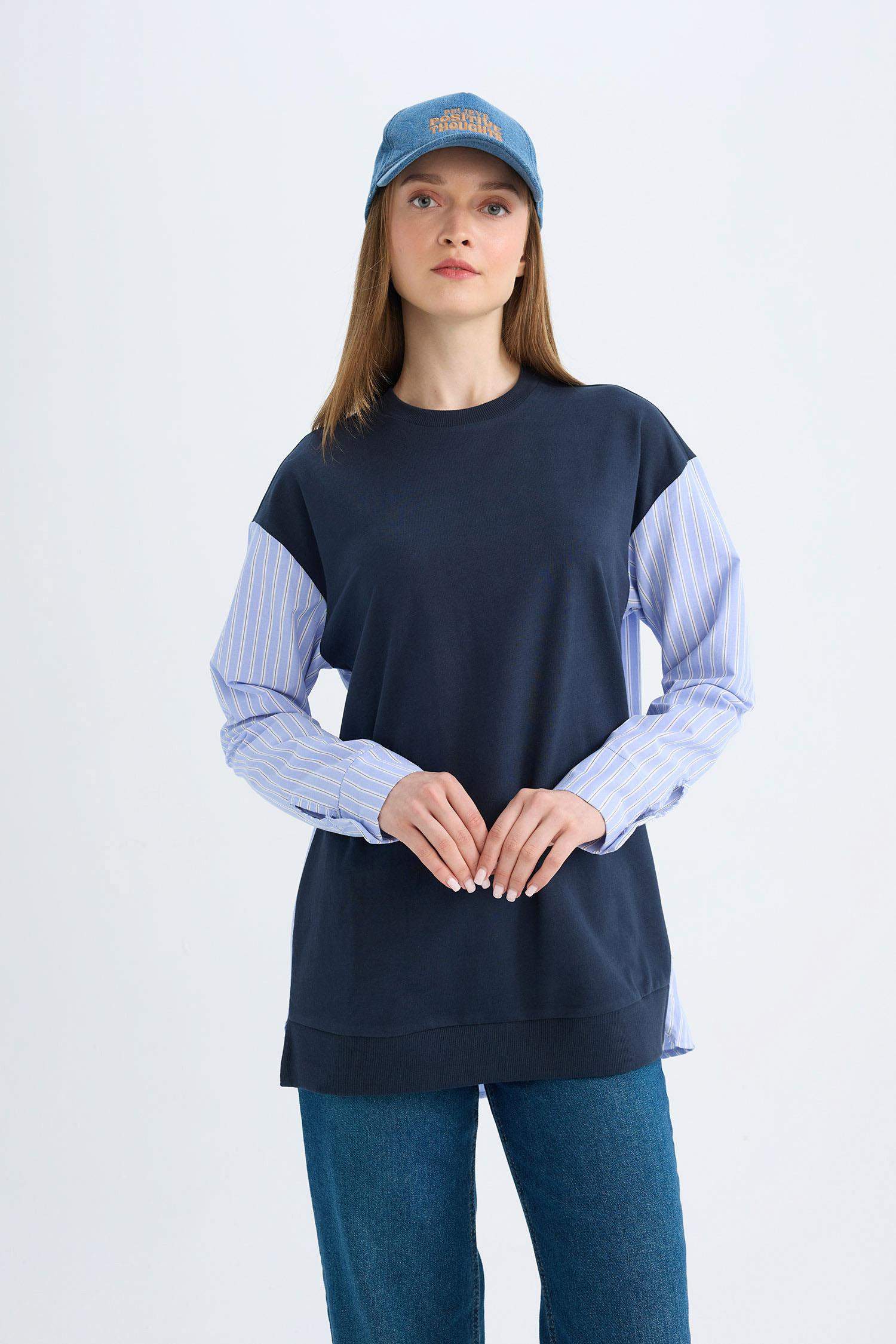 Regular Fit Long Sleeve Basic Sweatshirt Tunic