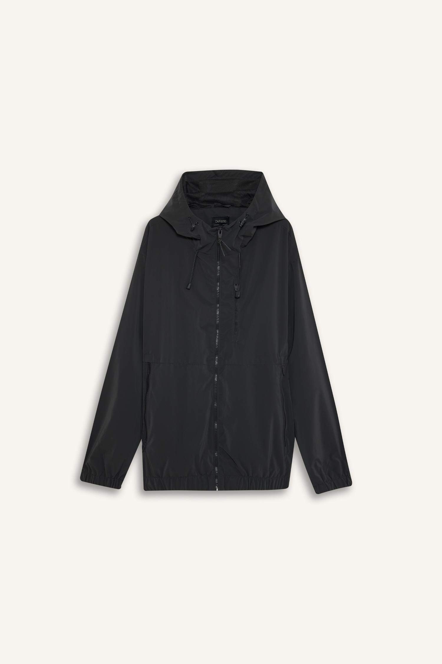 Regular Fit Kapüşonlu Mont Fermuarlı Cepli File Astarlı Mevsimlik 