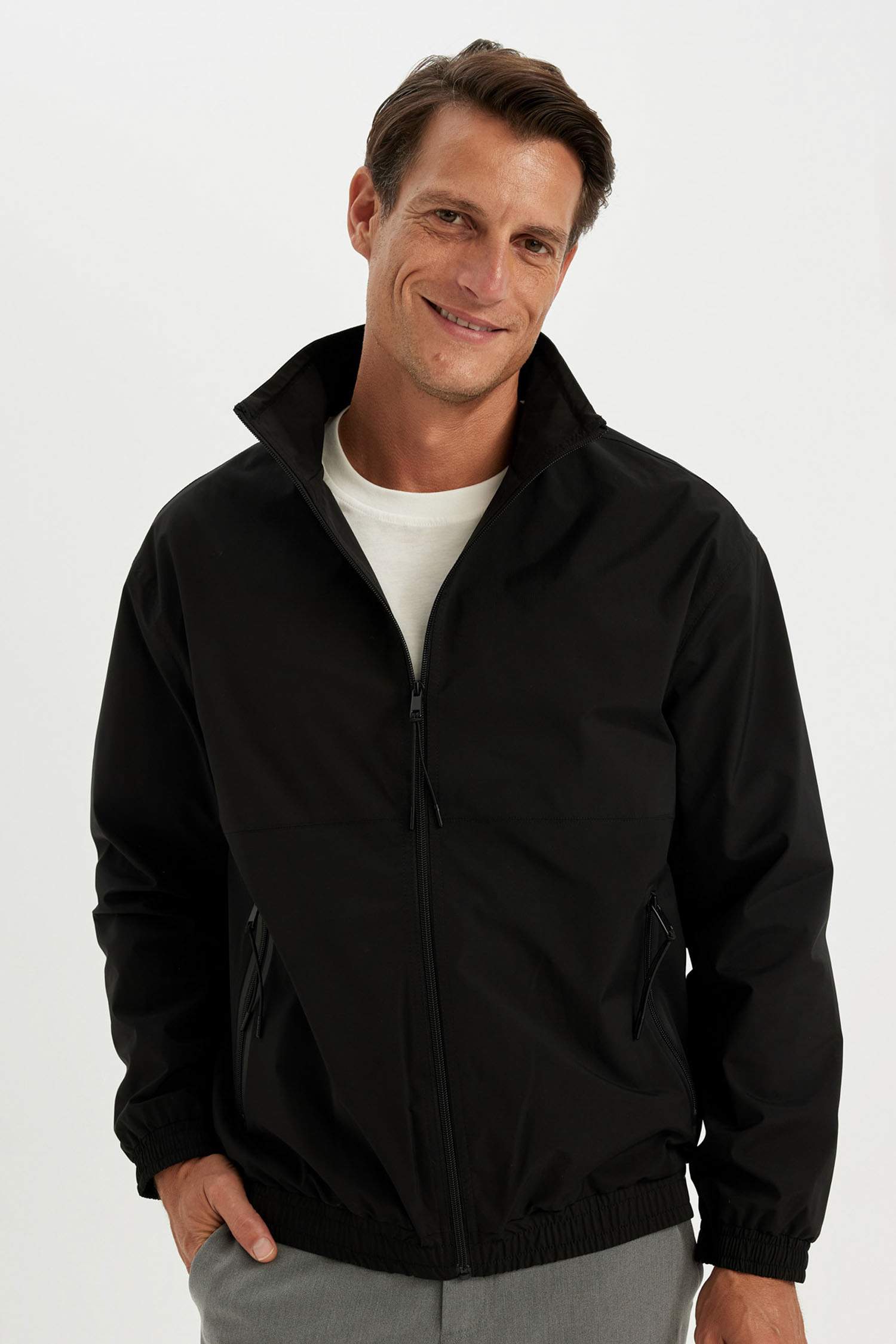 Regular Fit Dik Yaka Fermuarlı Cepli Mevsimlik Baharlık Ceket Mont