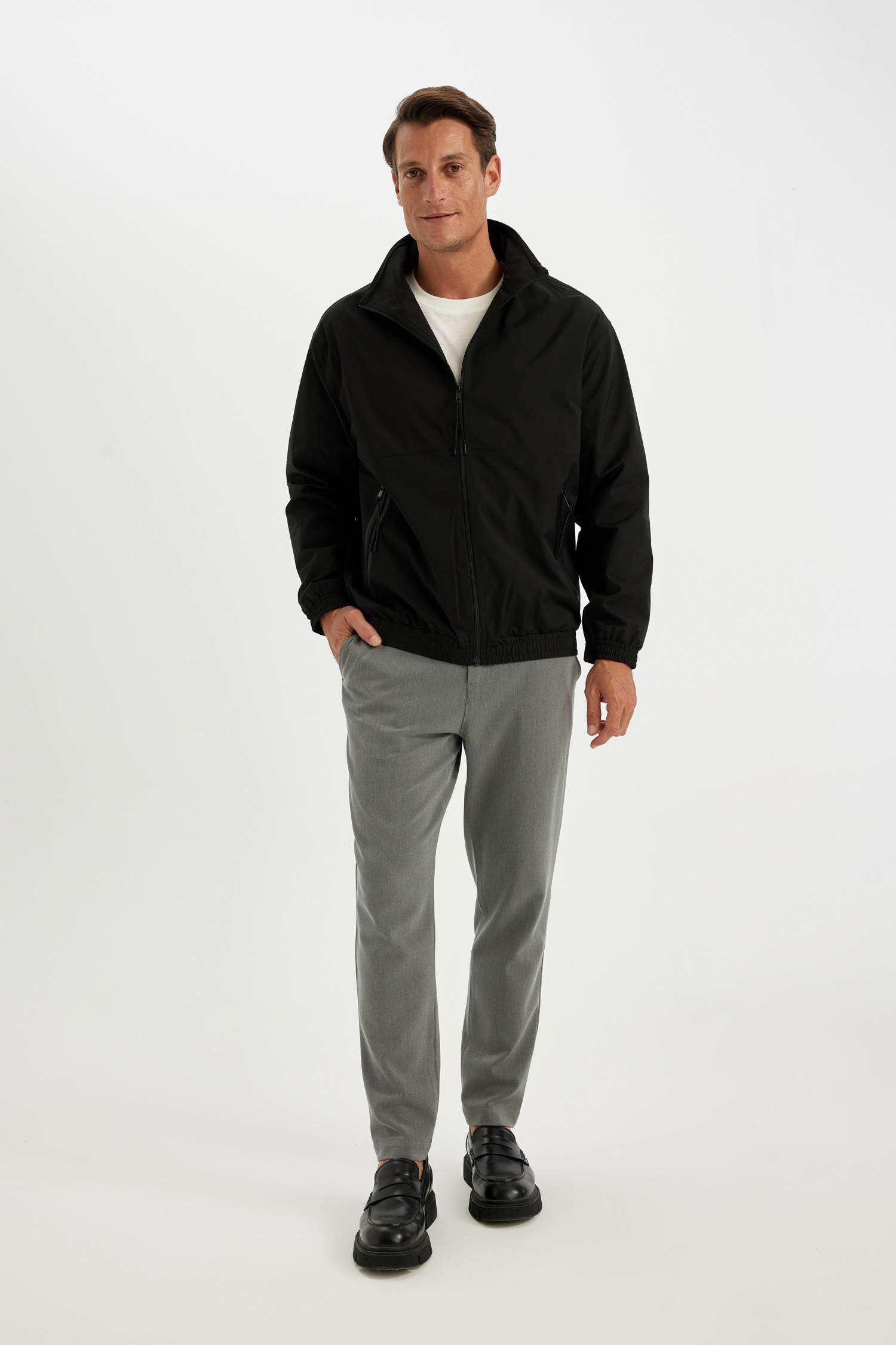 Regular Fit Dik Yaka Fermuarlı Cepli Mevsimlik Baharlık Ceket Mont