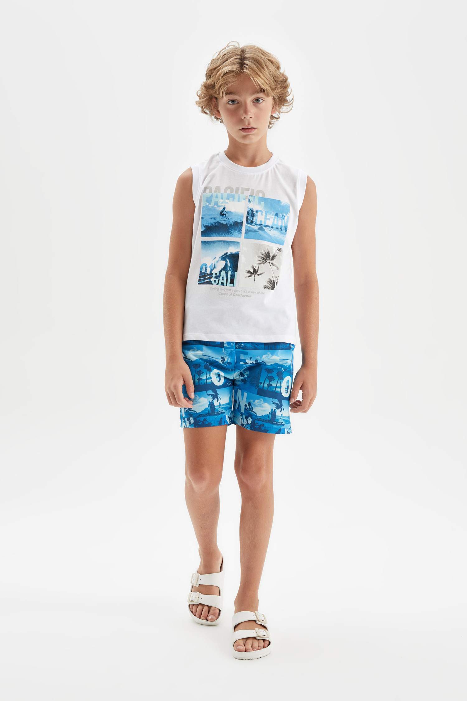 Boy Printed Sleeveless T-Shirt Swim Shorts 2 Piece Set