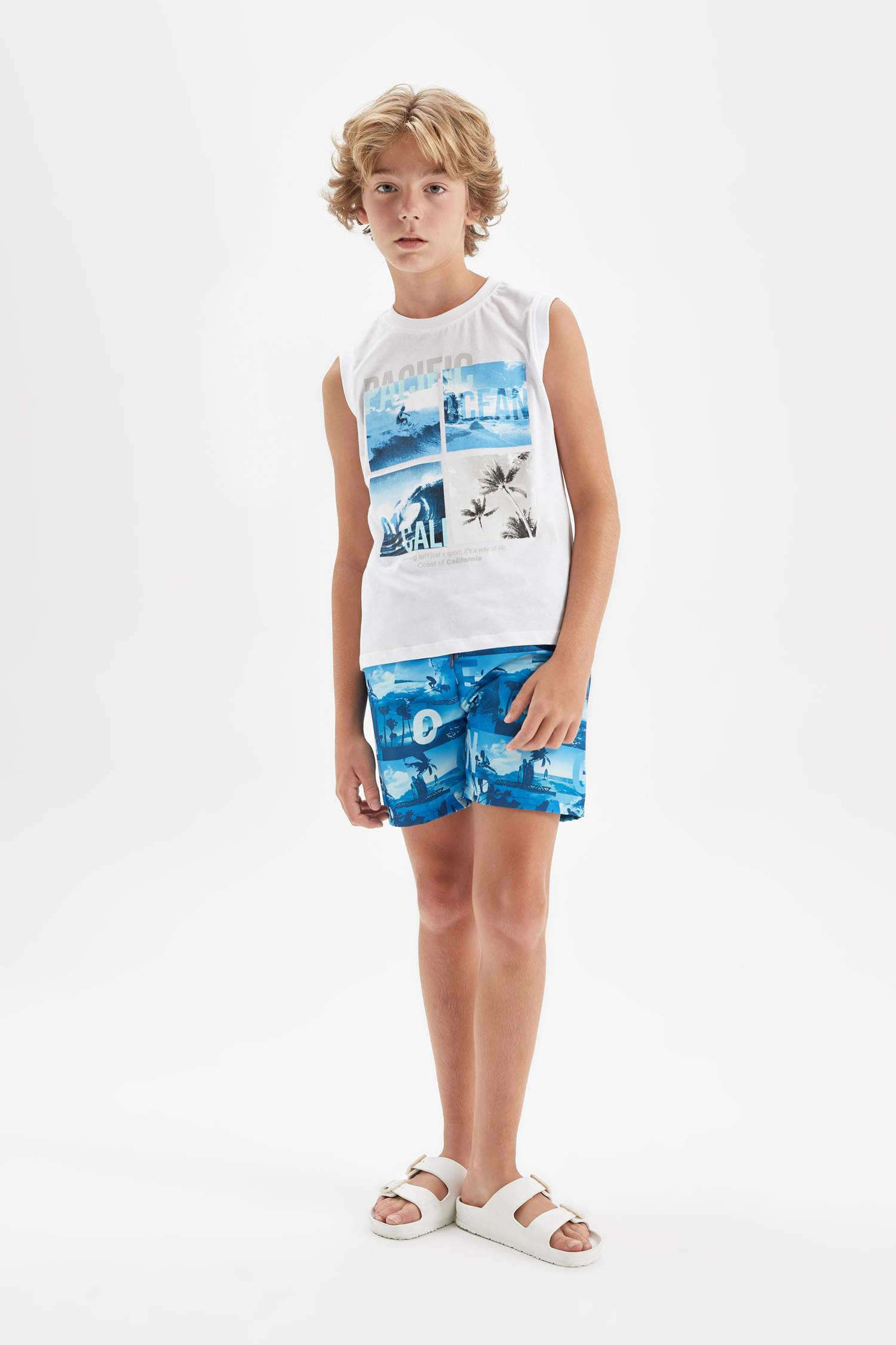 Boy Printed Sleeveless T-Shirt Swim Shorts 2 Piece Set
