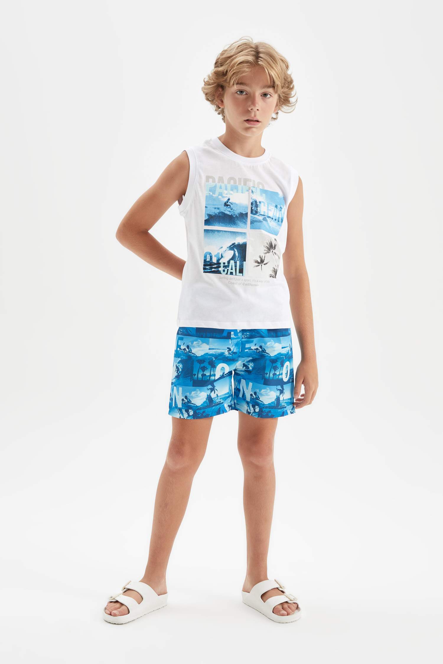 Boy Printed Sleeveless T-Shirt Swim Shorts 2 Piece Set