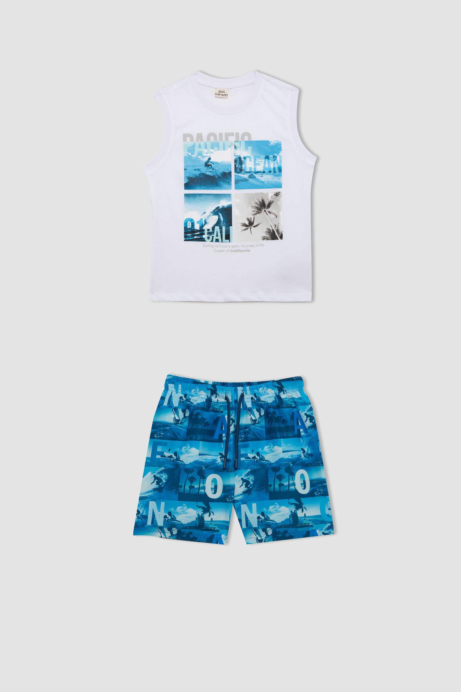 Boy Printed Sleeveless T-Shirt Swim Shorts 2 Piece Set