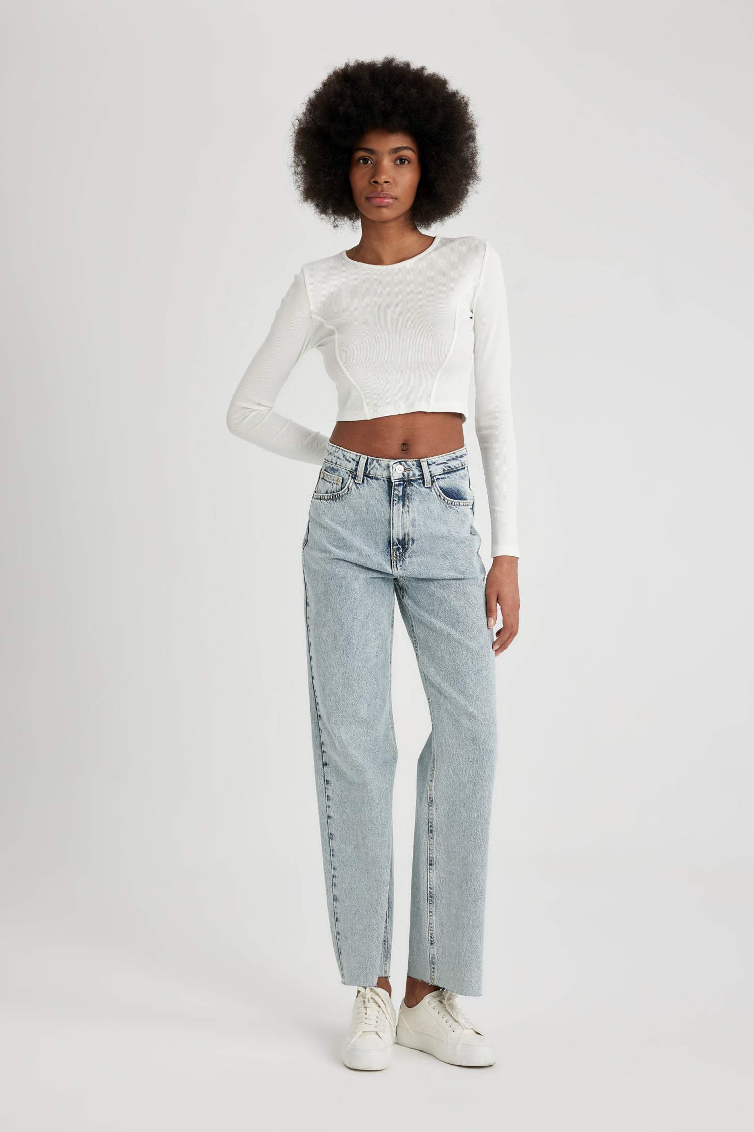 Fitted Crew Neck Corduroy Crop T-Shirt