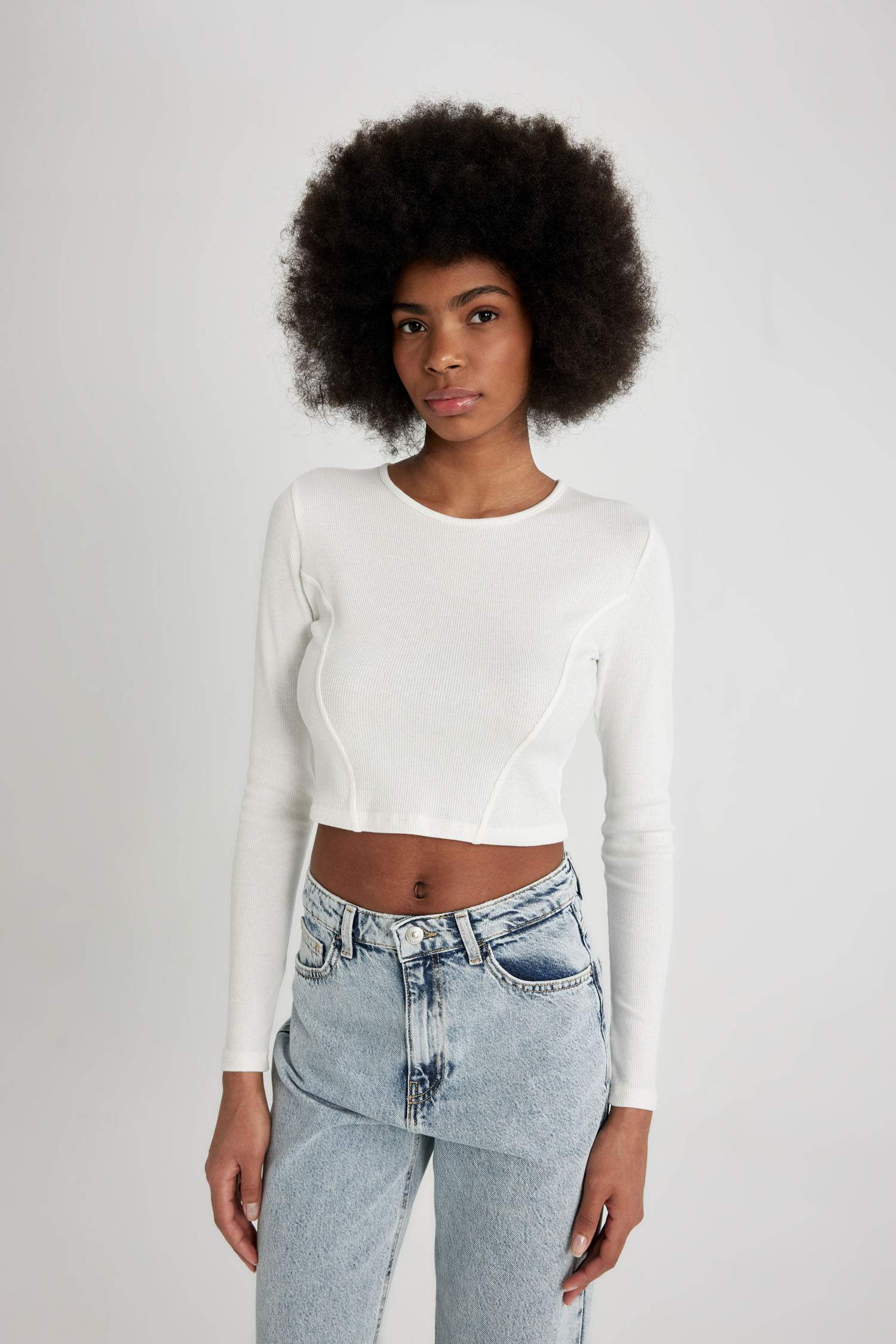Fitted Crew Neck Corduroy Crop T-Shirt
