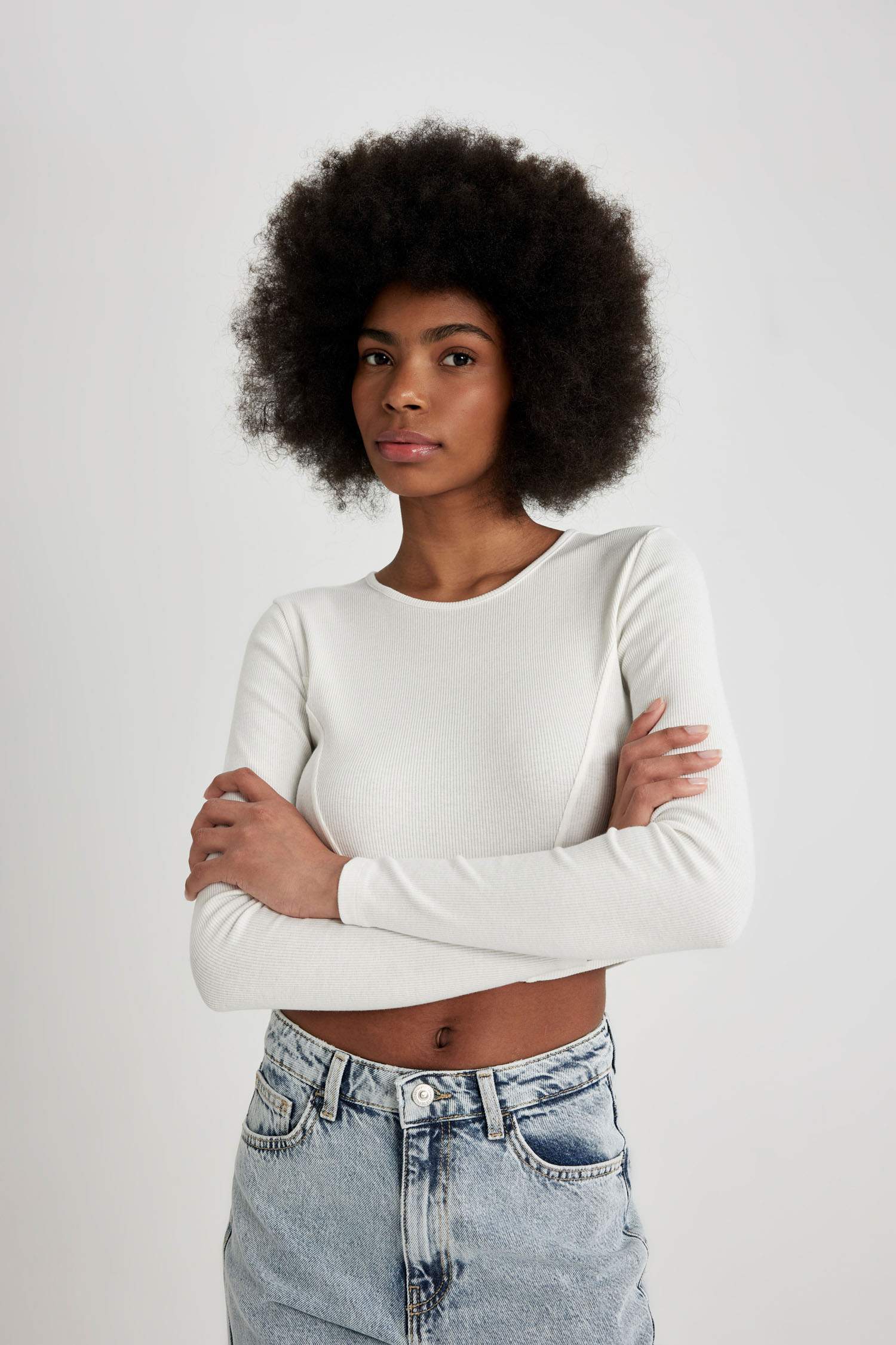 Fitted Crew Neck Corduroy Crop T-Shirt