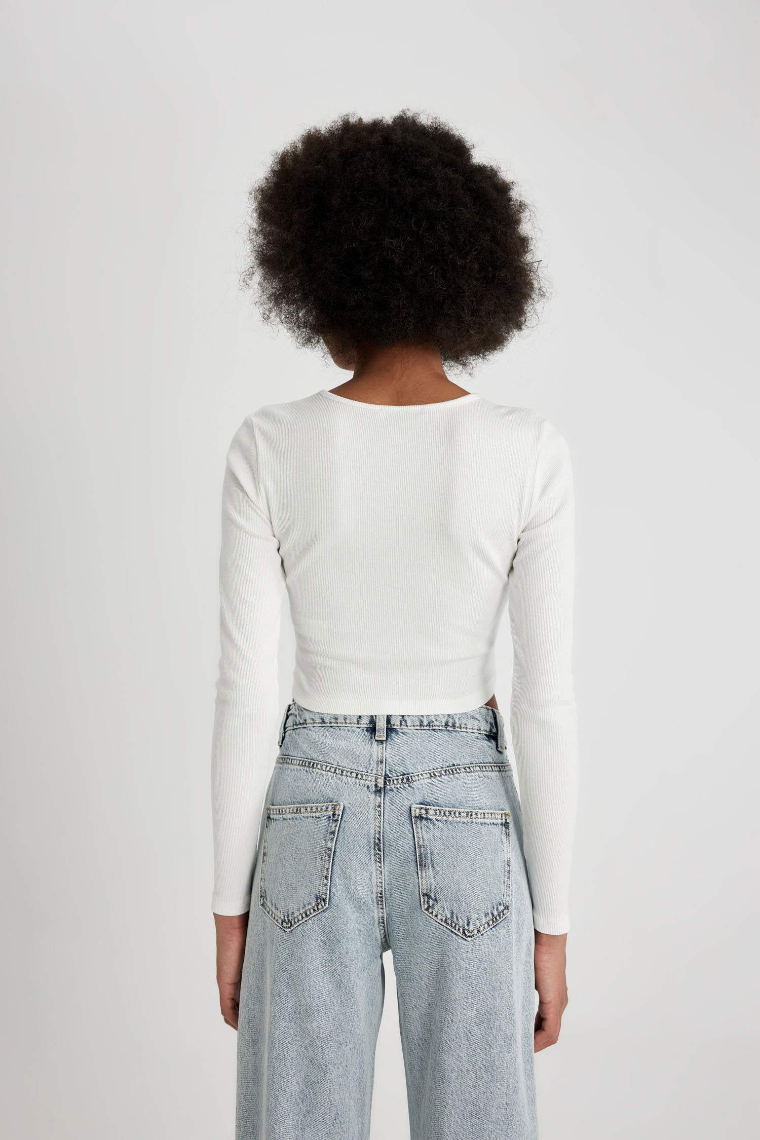 Fitted Crew Neck Corduroy Crop T-Shirt