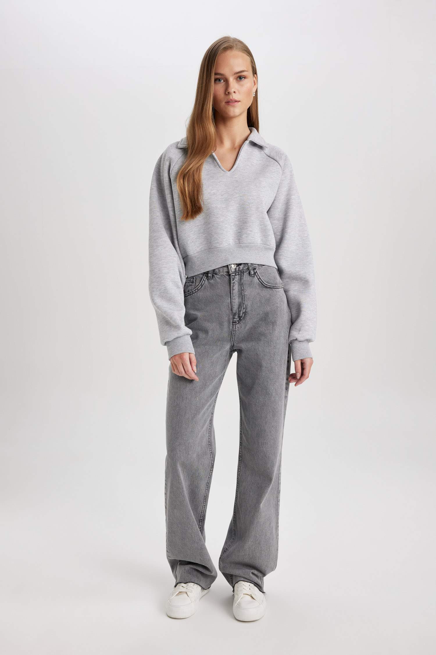 Regular Fit Polo Neck Basic Thick Sweatshirt