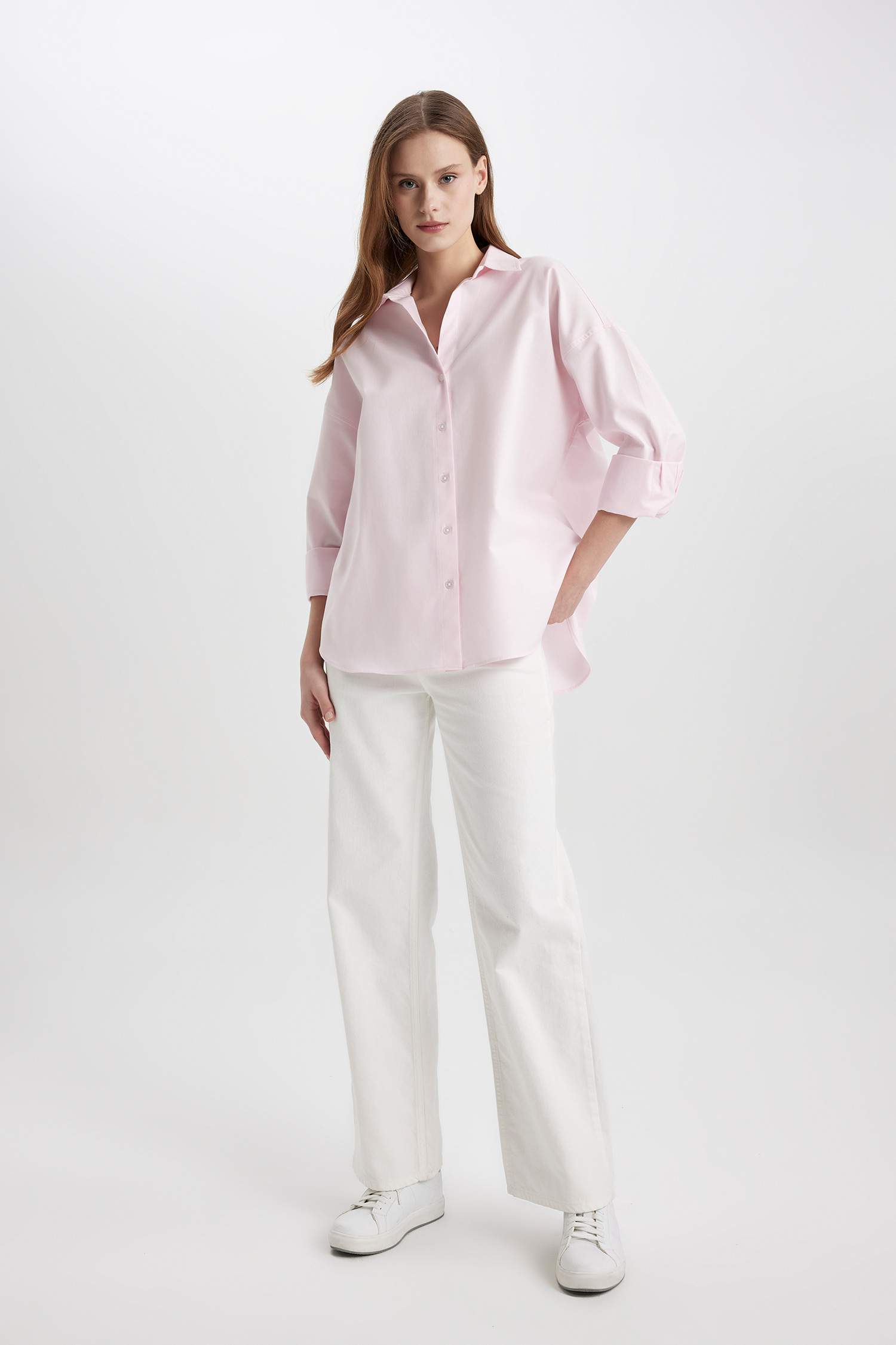 Oversize Geniş Kalıp Basic Düz  Oxford Uzun Kollu Gömlek