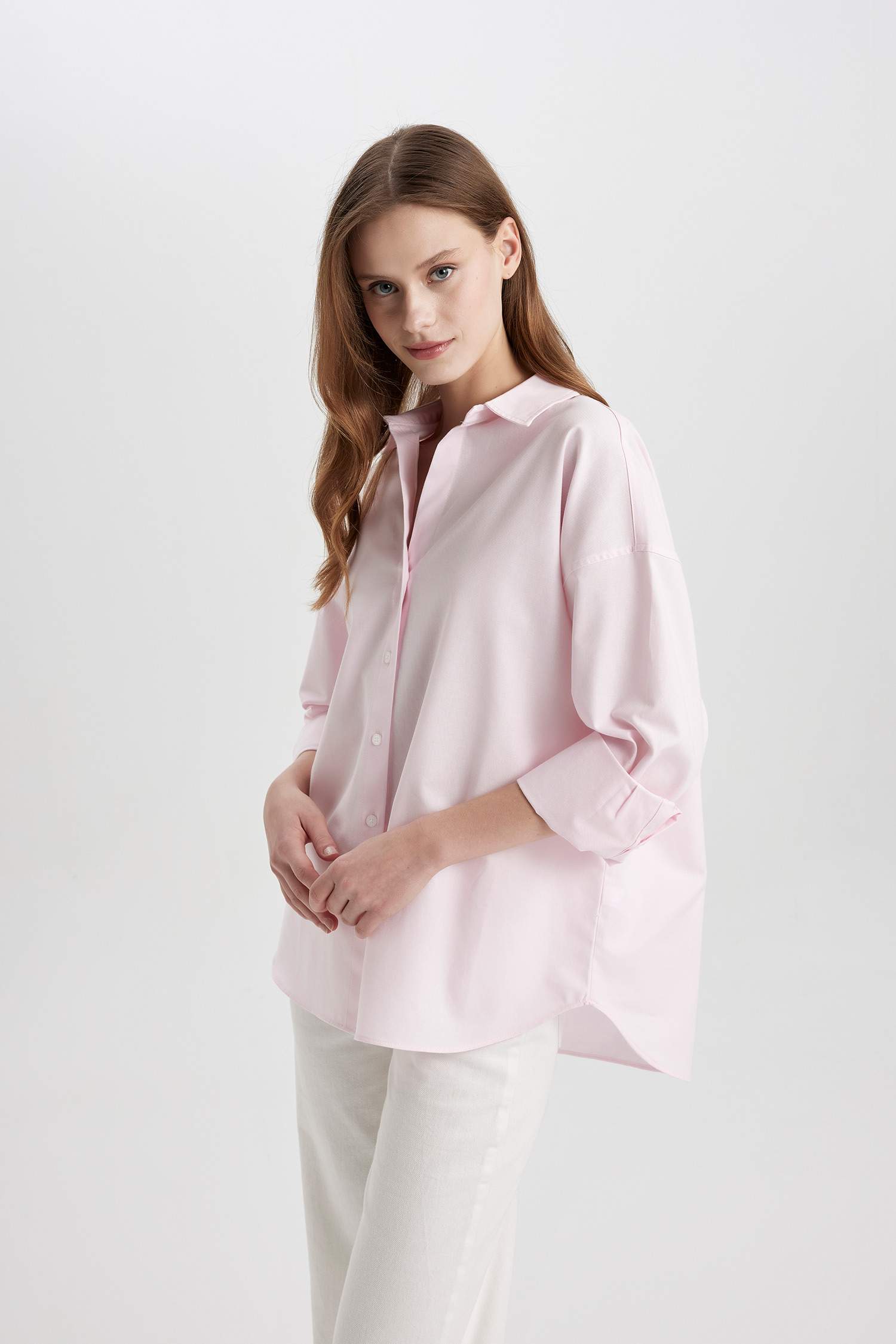 Oversize Geniş Kalıp Basic Düz  Oxford Uzun Kollu Gömlek