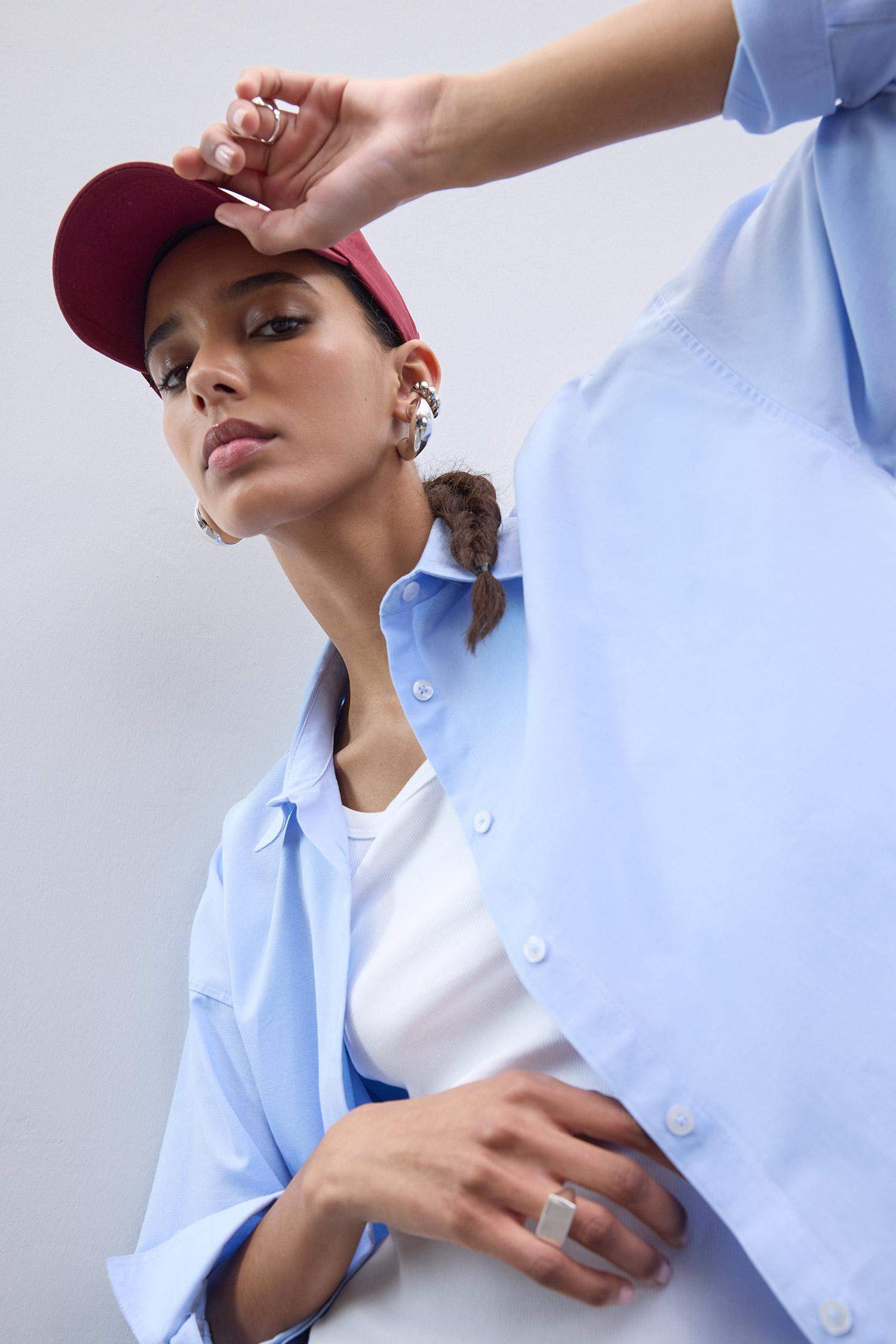 Oversize Geniş Kalıp Basic Düz Oxford Uzun Kollu Gömlek