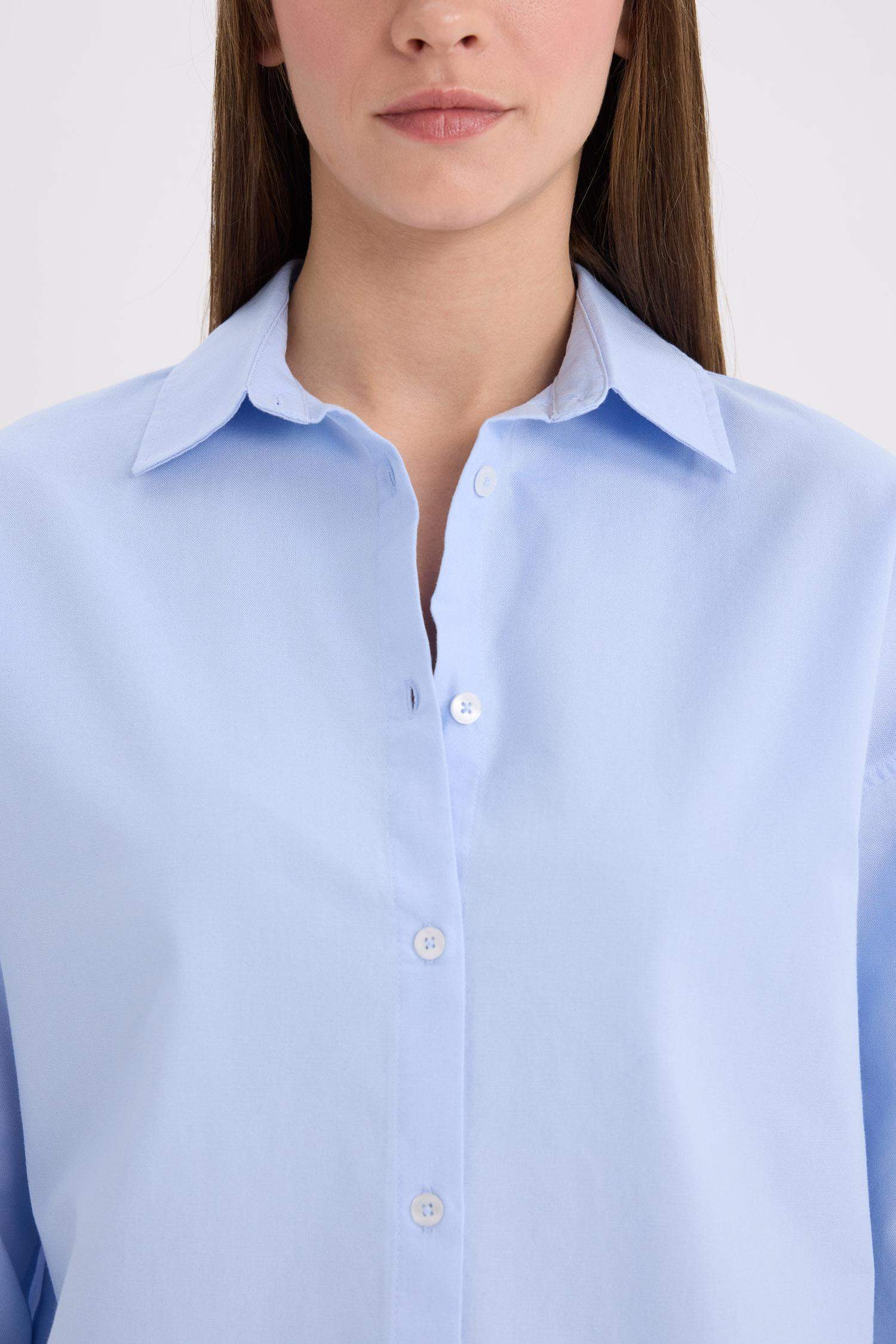 قميص كم طويل أوكسفورد اوفر سايز بياقة قميص