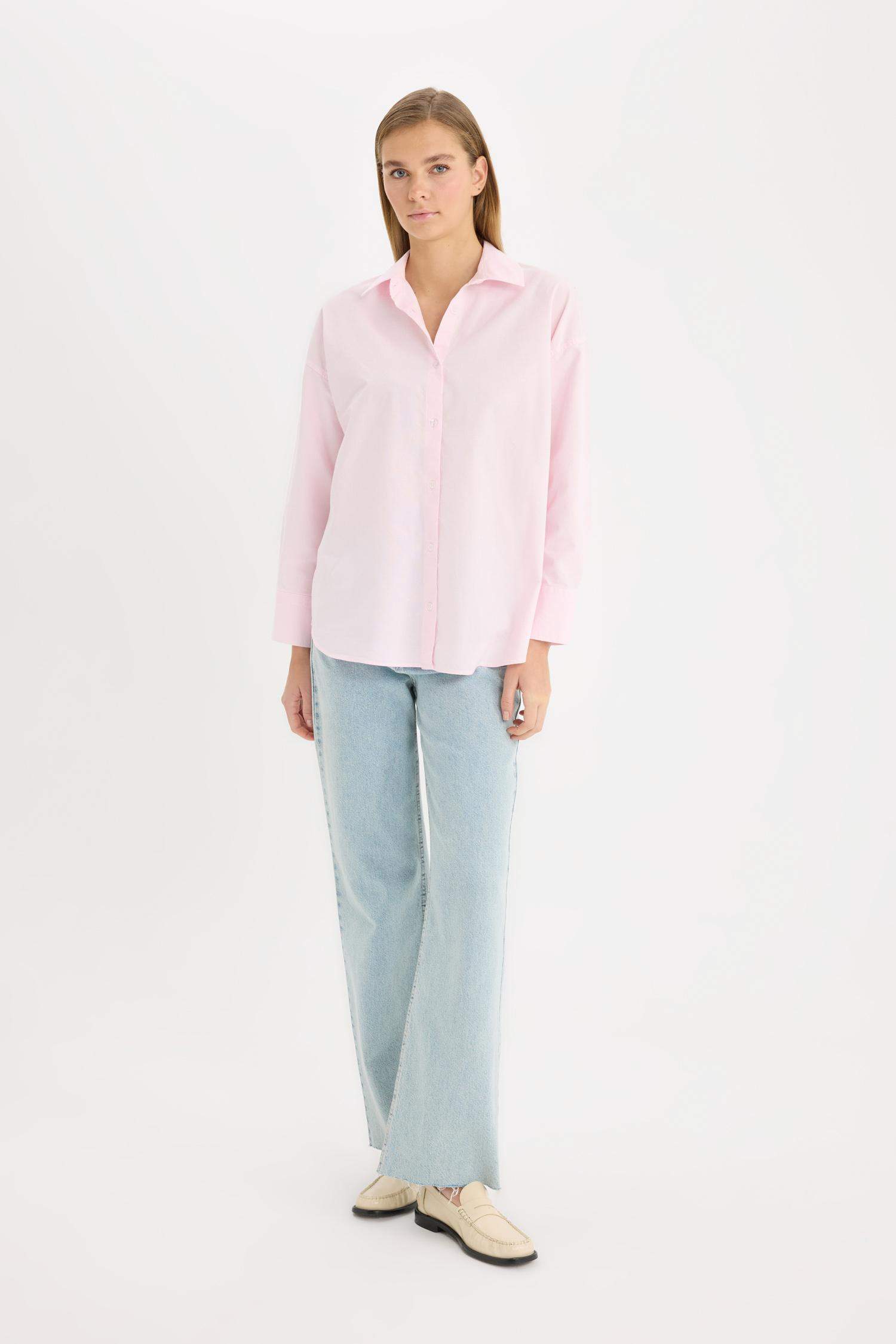 Oversize Geniş Kalıp Basic Düz Oxford Uzun Kollu Gömlek