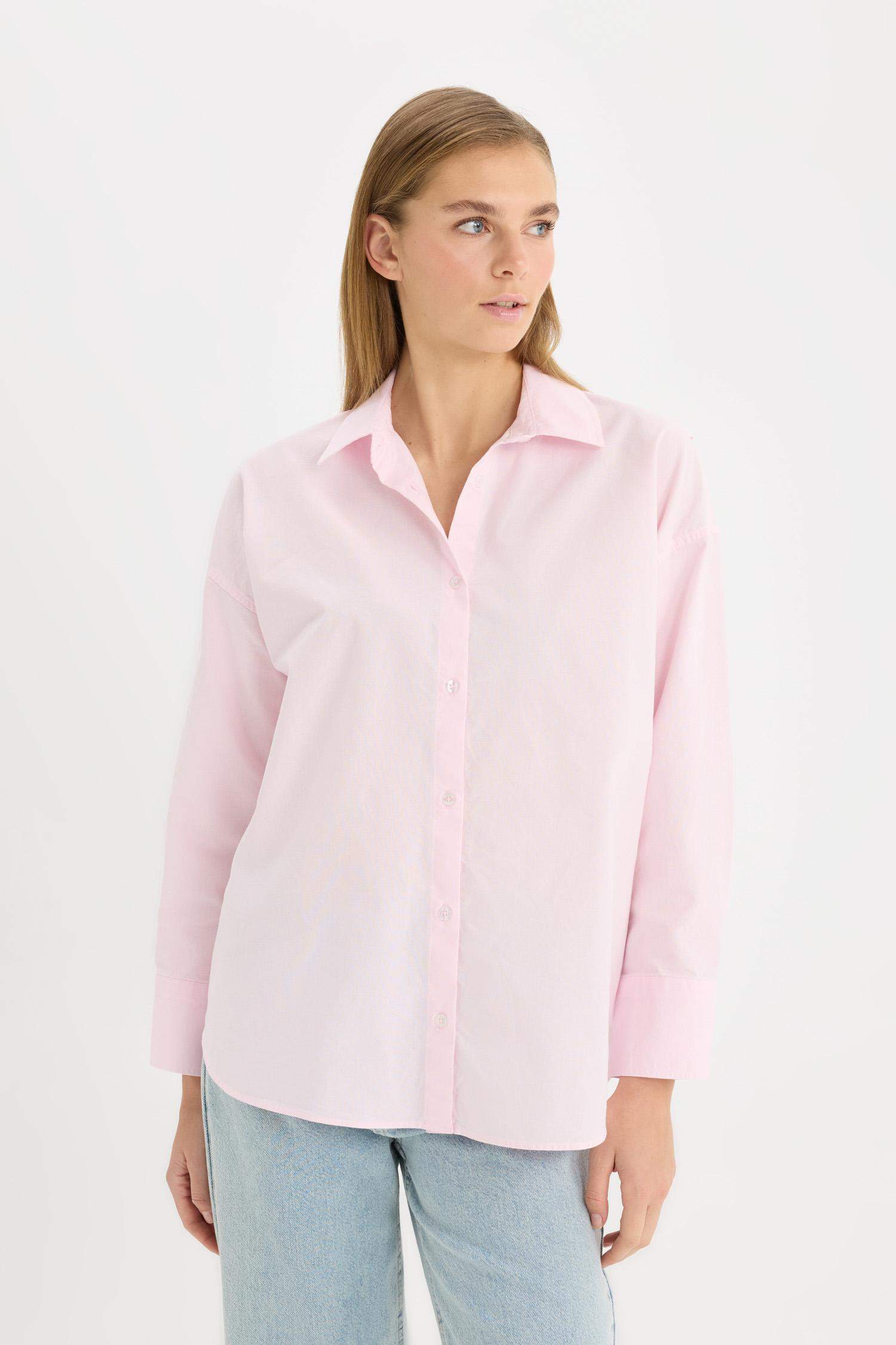 Oversize Geniş Kalıp Basic Düz Oxford Uzun Kollu Gömlek