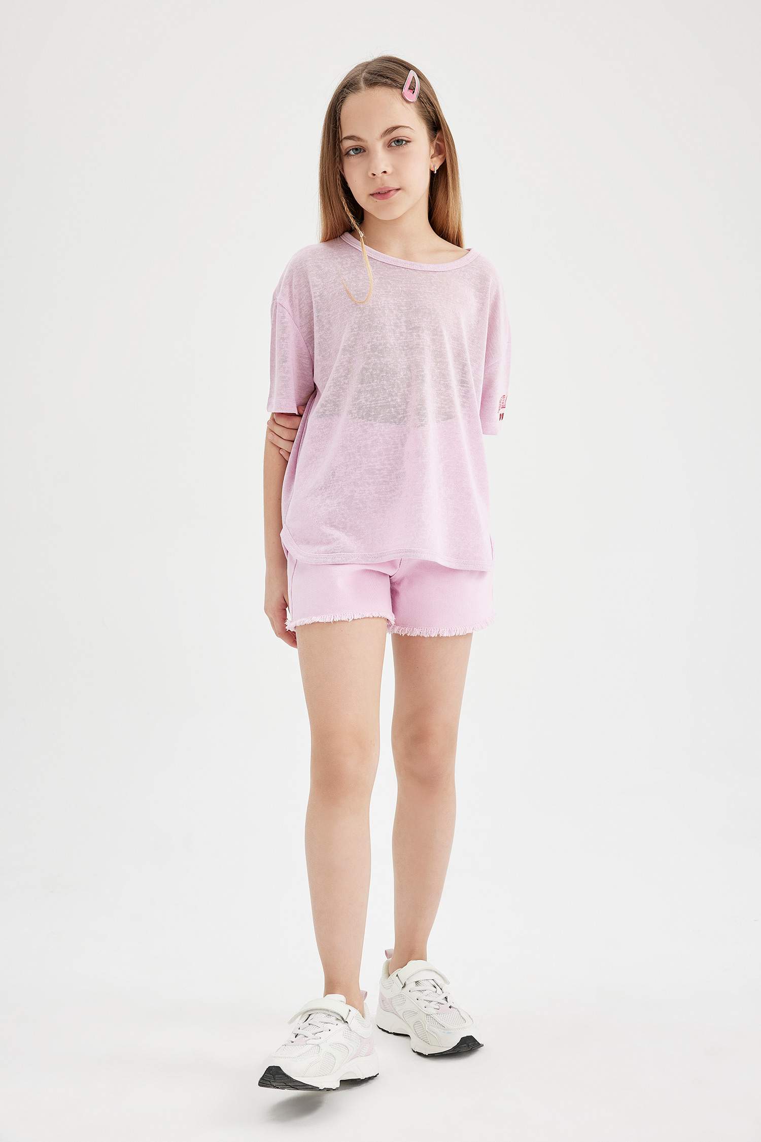 Girl Oversize Fit Sleeve Printed Short Sleeve T-Shirt