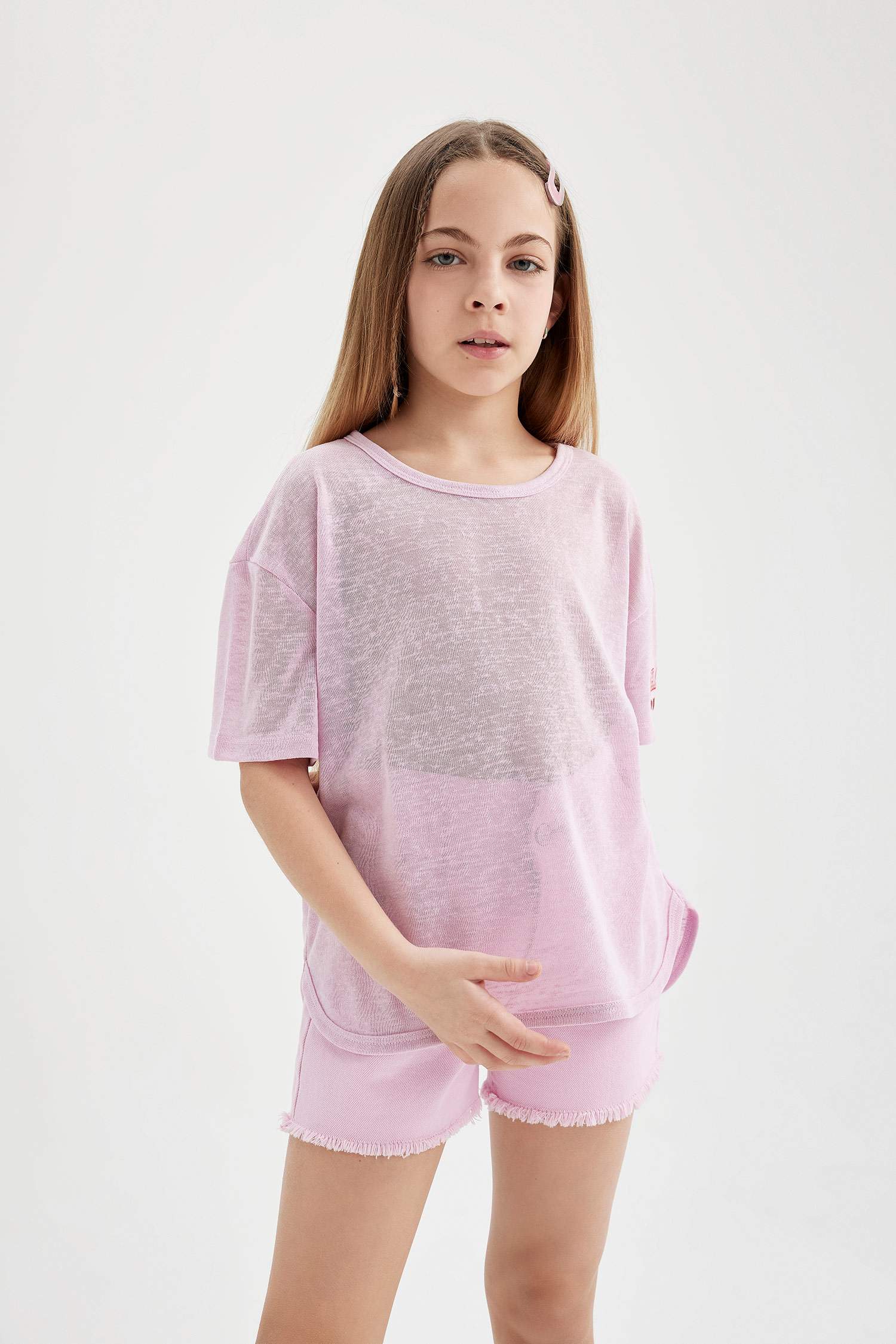 Girl Oversize Fit Sleeve Printed Short Sleeve T-Shirt