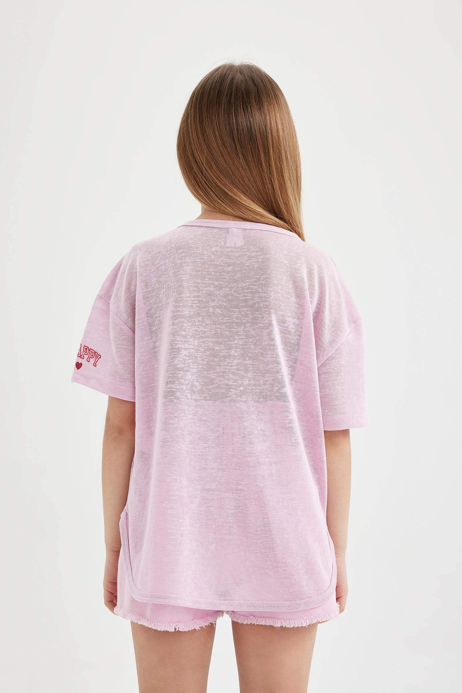 Girl Oversize Fit Sleeve Printed Short Sleeve T-Shirt