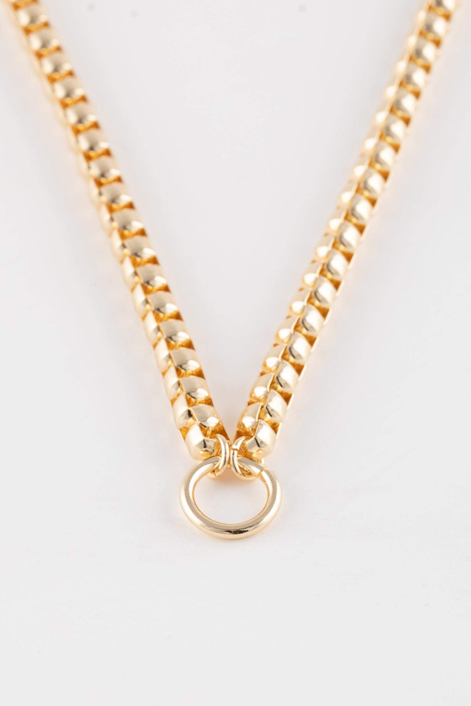 Kadın Kalın Zincir Halka Detaylı Gold Kolye