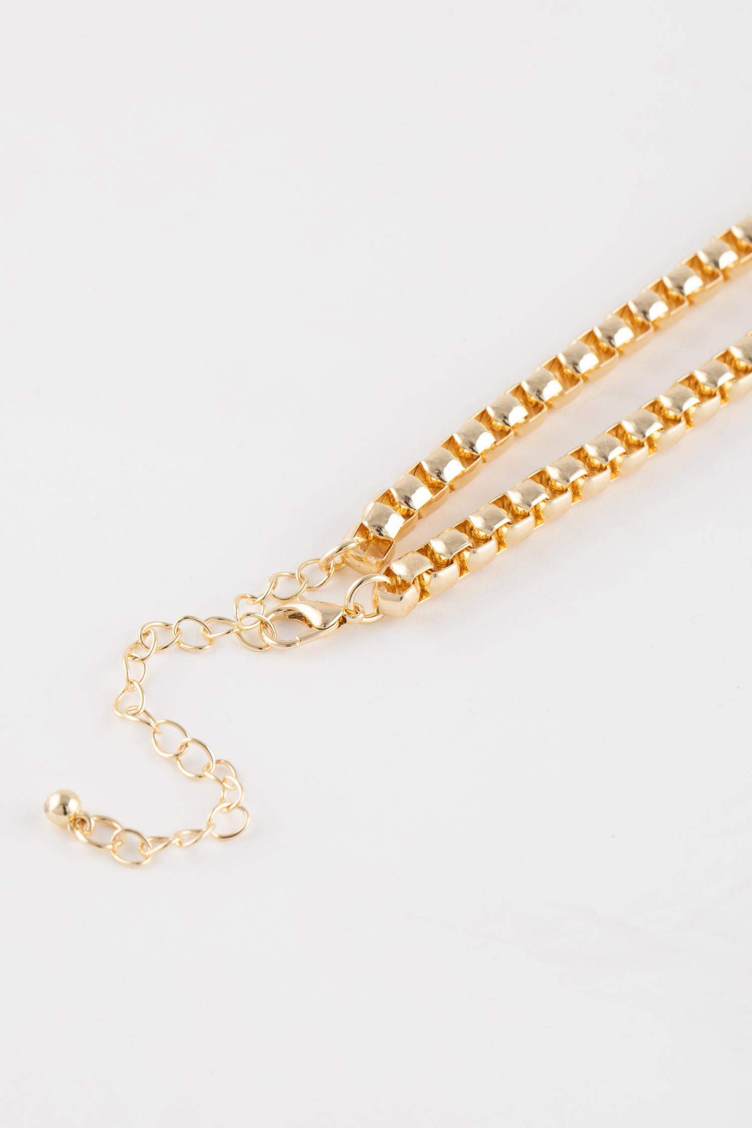 Kadın Kalın Zincir Halka Detaylı Gold Kolye