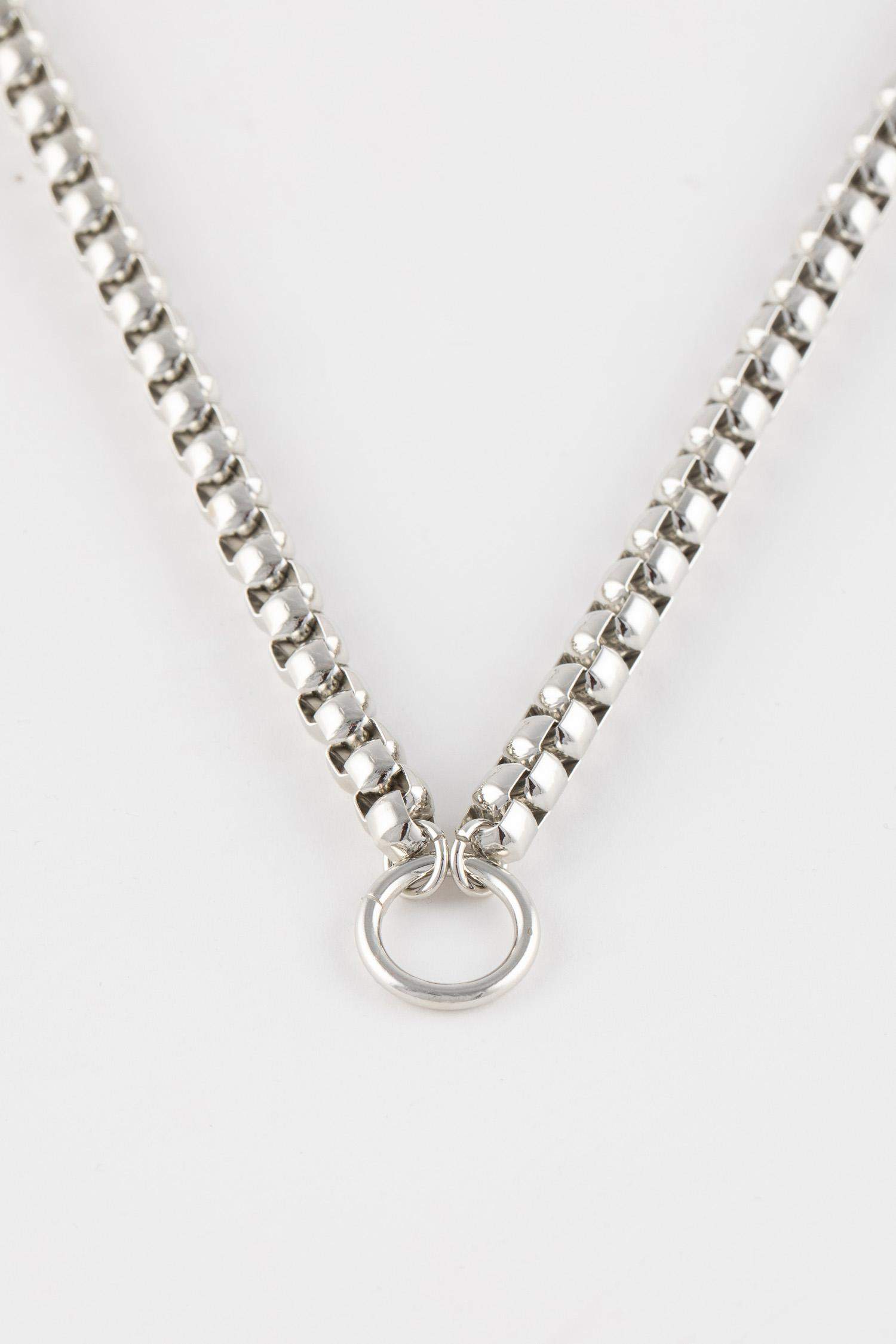 Woman Thick Chain Ring Detailed Silver Necklace