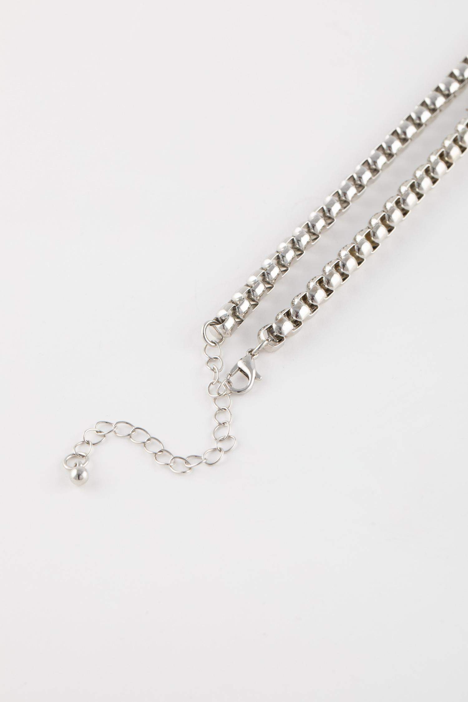 Woman Thick Chain Ring Detailed Silver Necklace