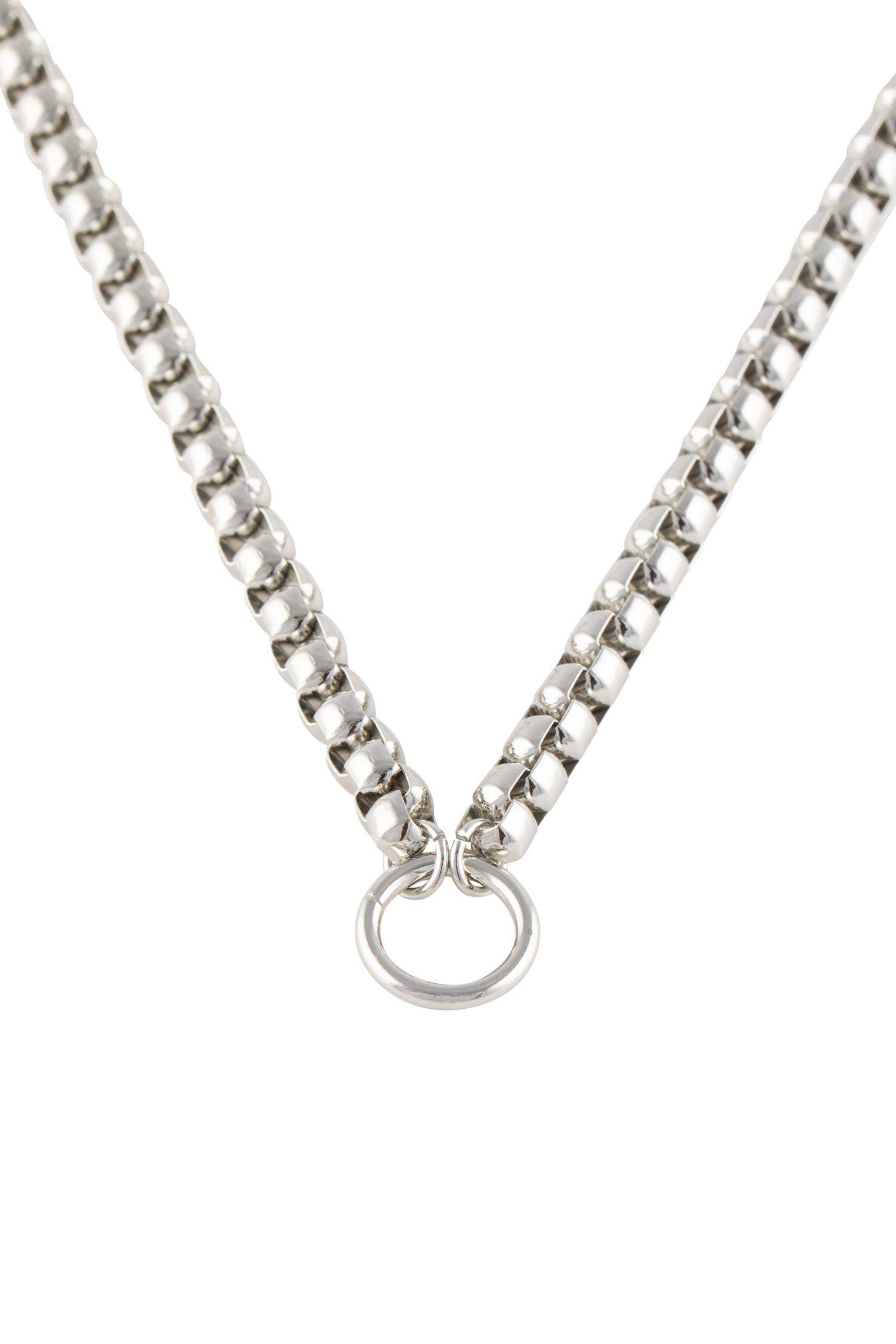 Woman Thick Chain Ring Detailed Silver Necklace