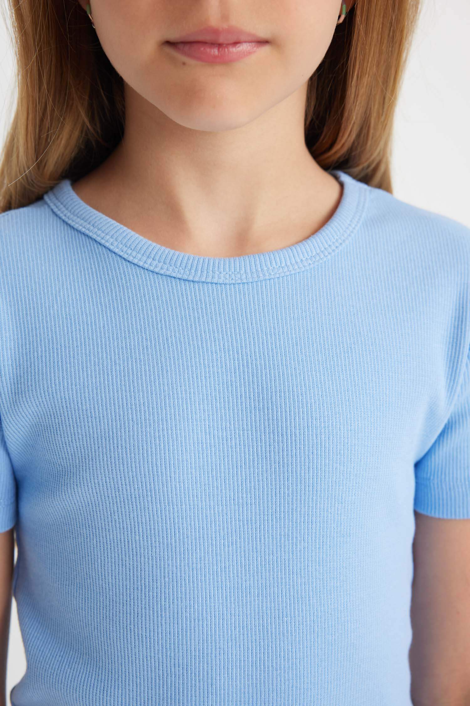 Kız Çocuk Bisiklet Yaka Fitilli Kaşkorse Kısa Kollu Yazlık Elbise