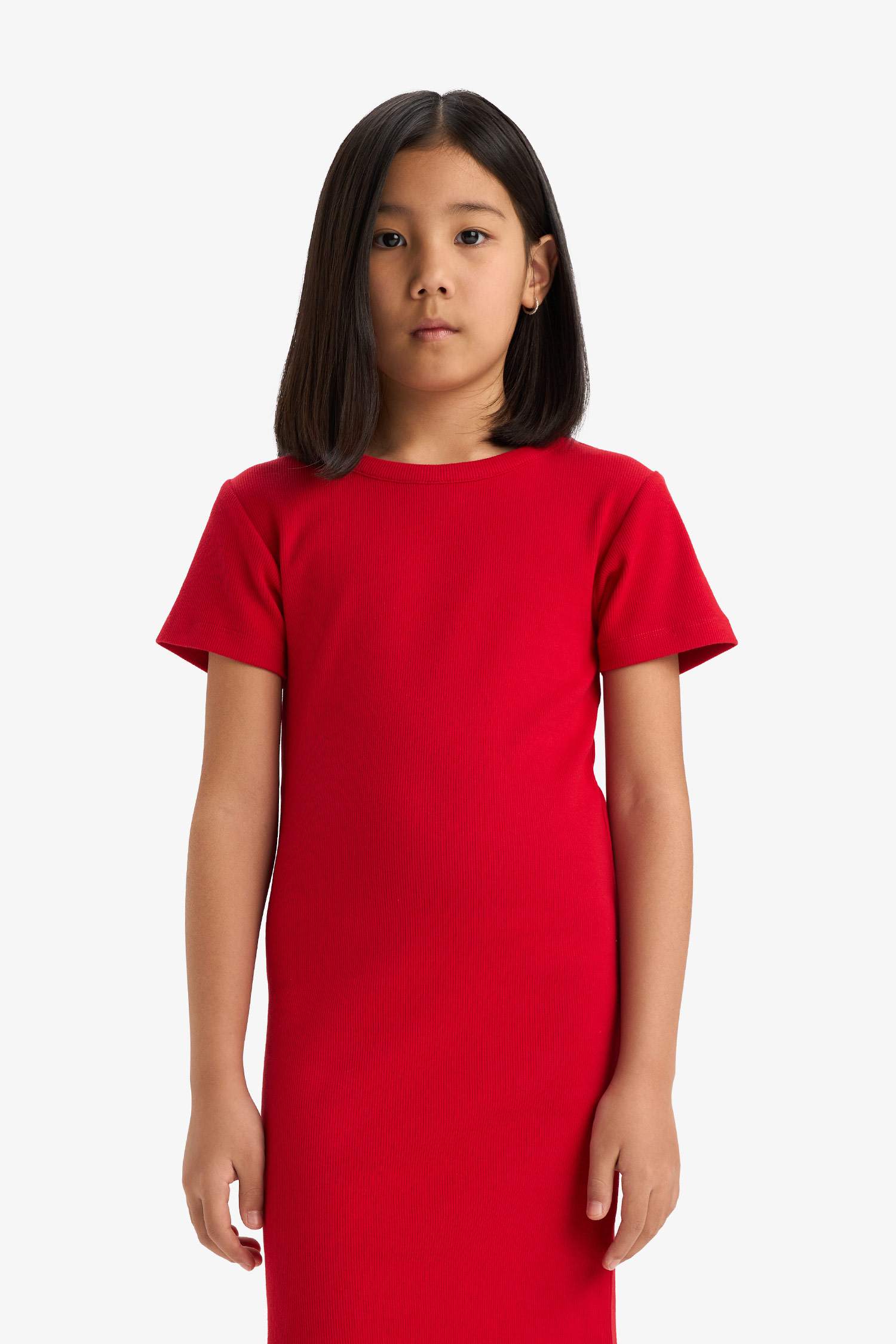 Girl Crew Neck Ribbed Camisole Short Sleeve Dress