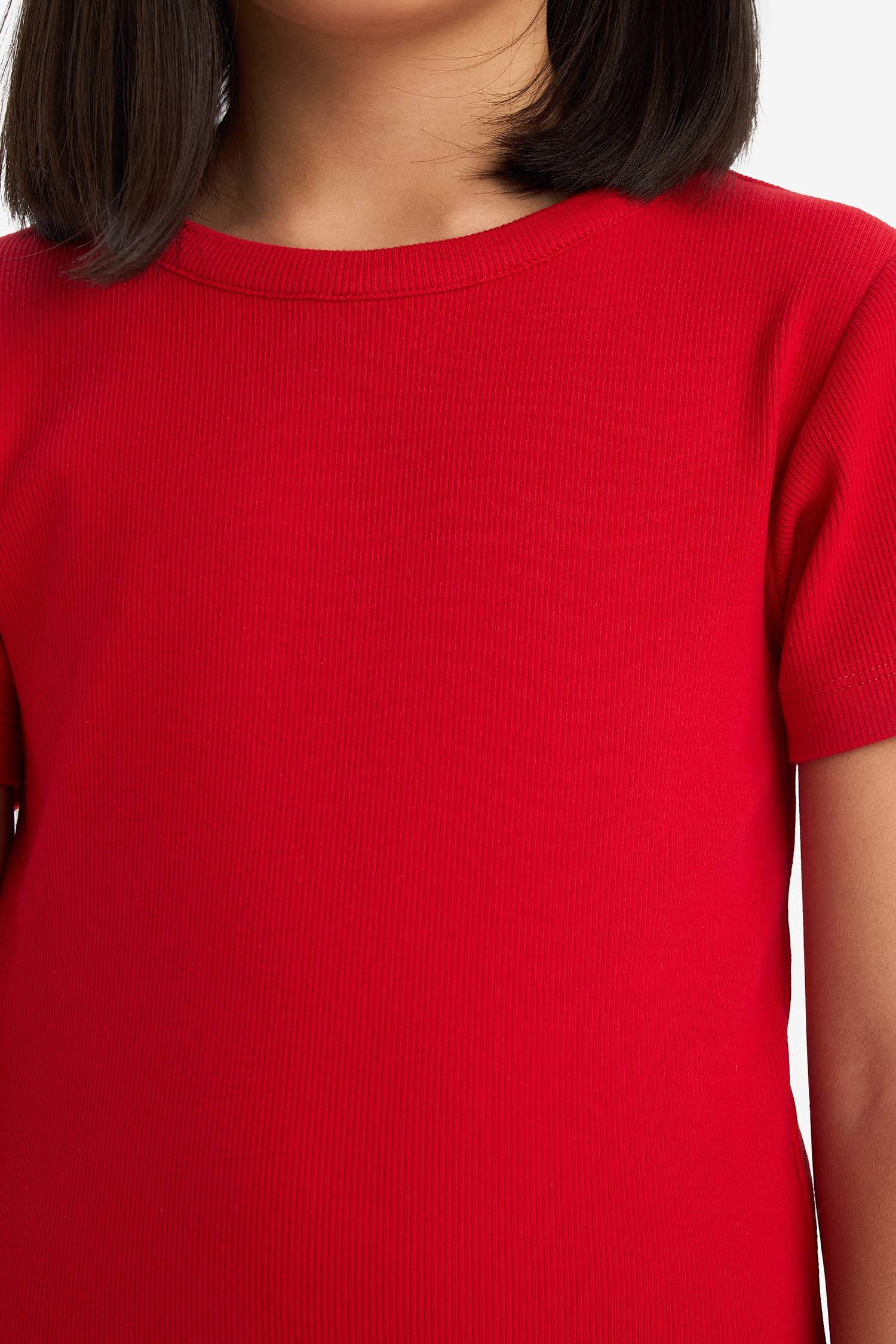 Girl Crew Neck Ribbed Camisole Short Sleeve Dress