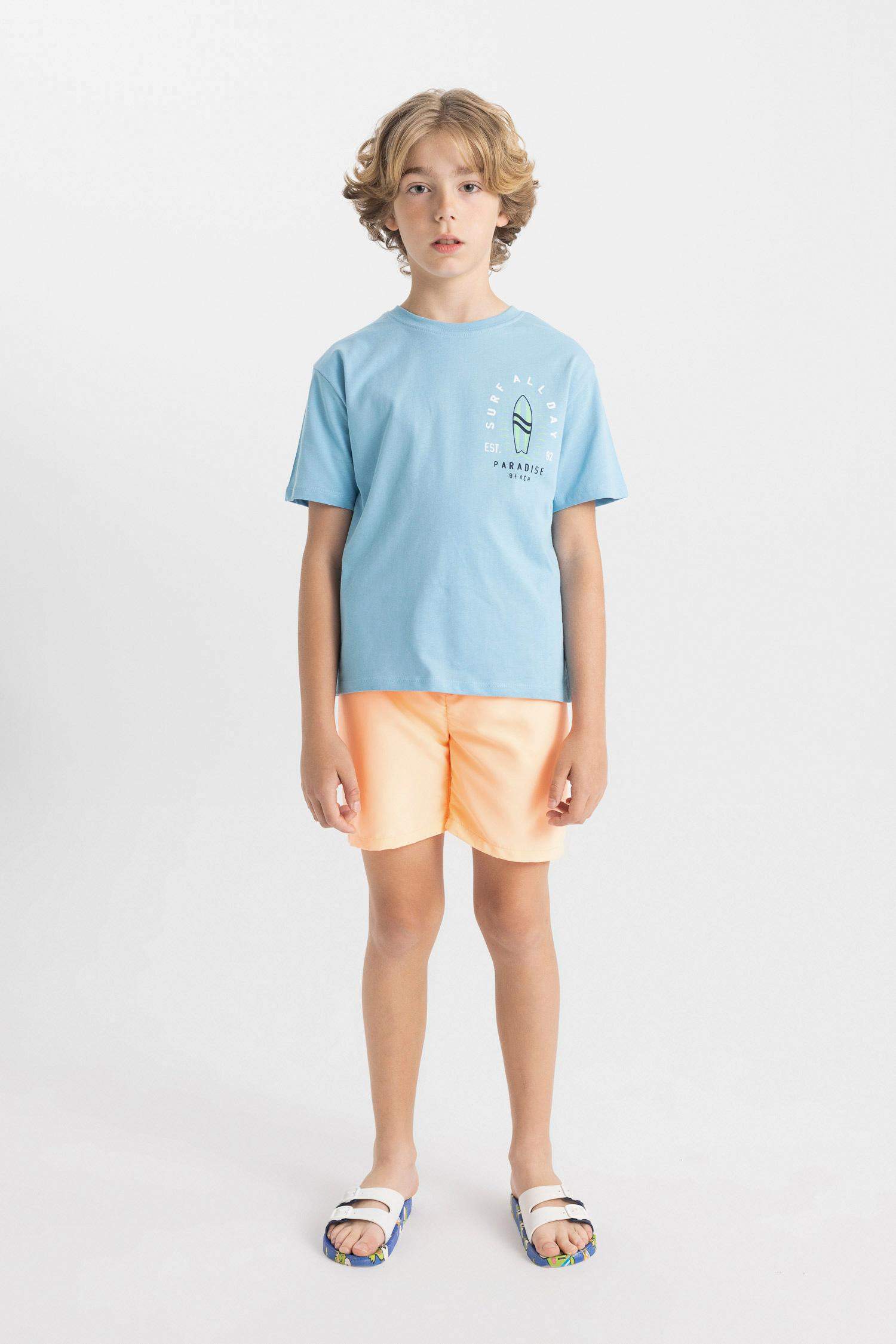 تيشيرت ولادي نص كم قصة عادية برقبة مستديرة