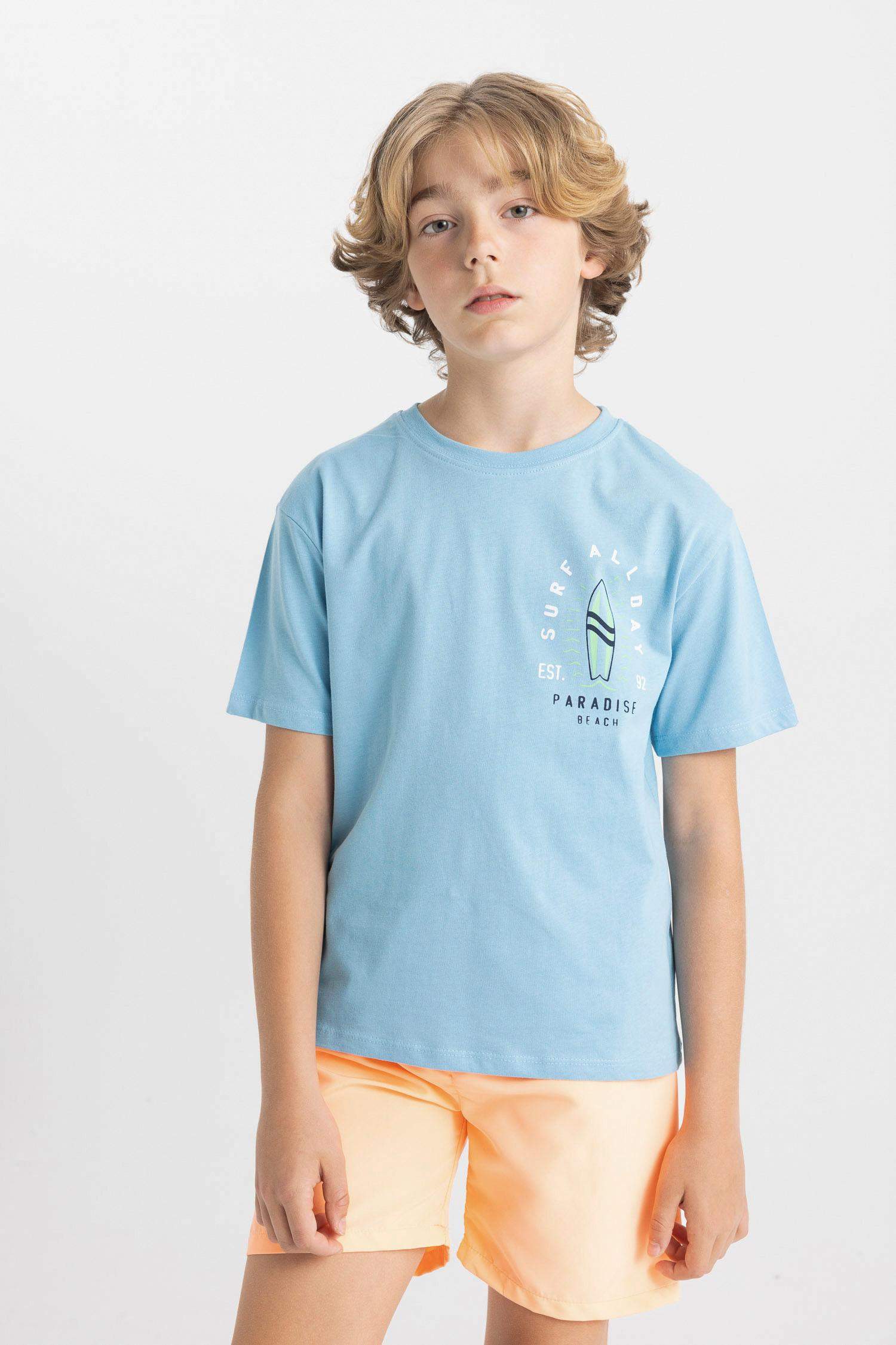 تيشيرت ولادي نص كم قصة عادية برقبة مستديرة