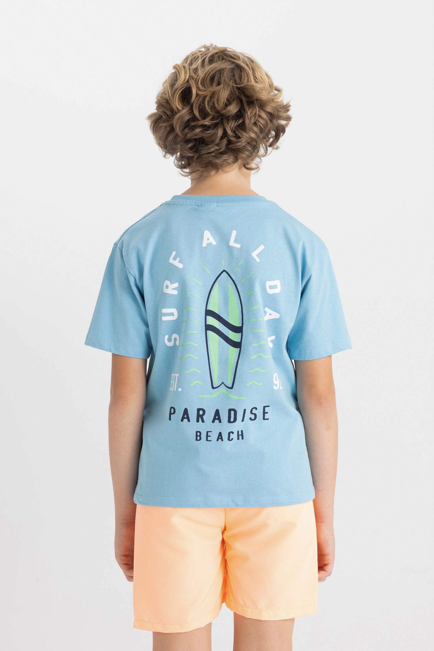 تيشيرت ولادي نص كم قصة عادية برقبة مستديرة