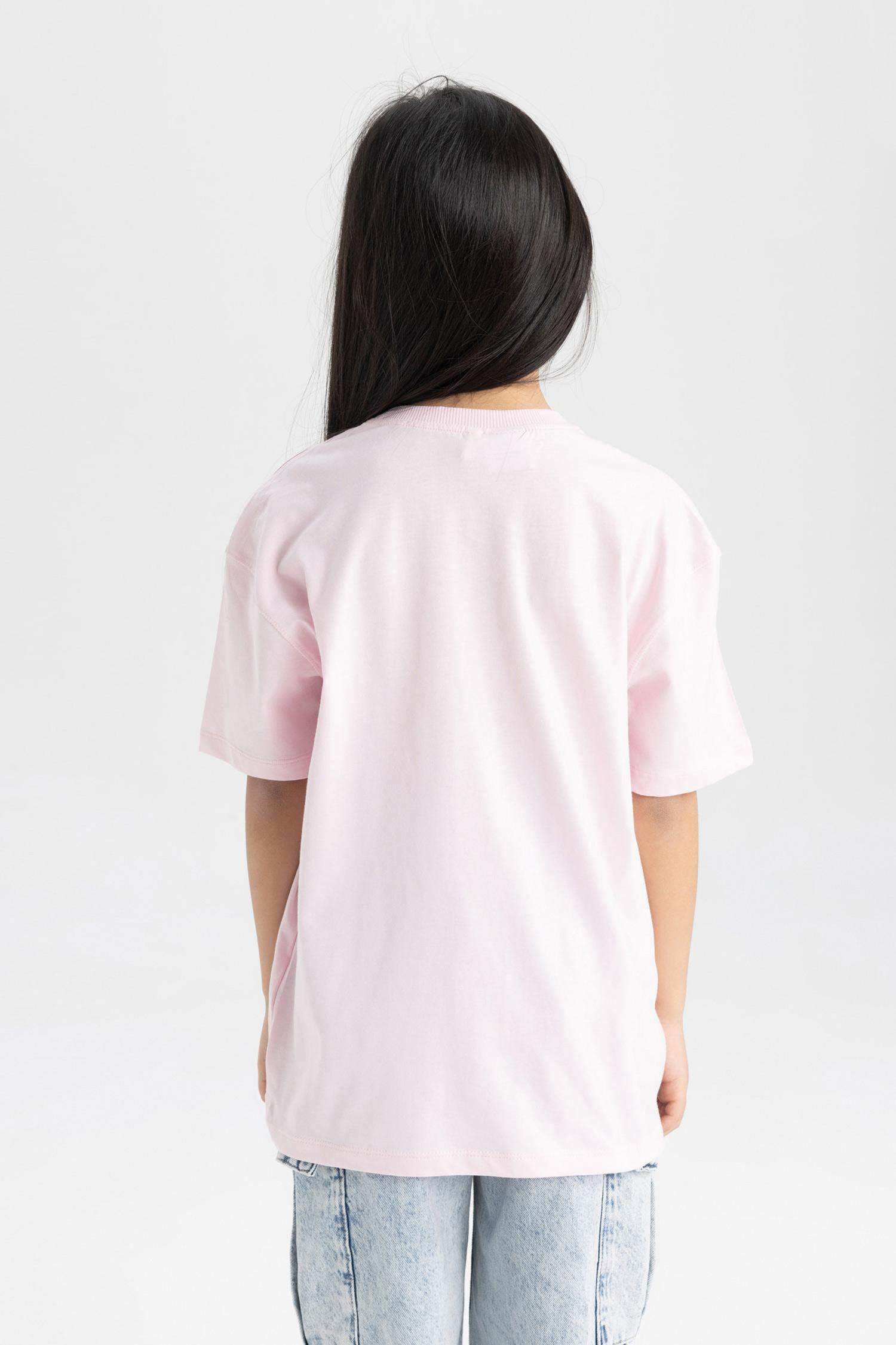 Kız Çocuk Snoopy Oversize Geniş Kalıp Bisiklet Yaka Kısa Kollu Tişört