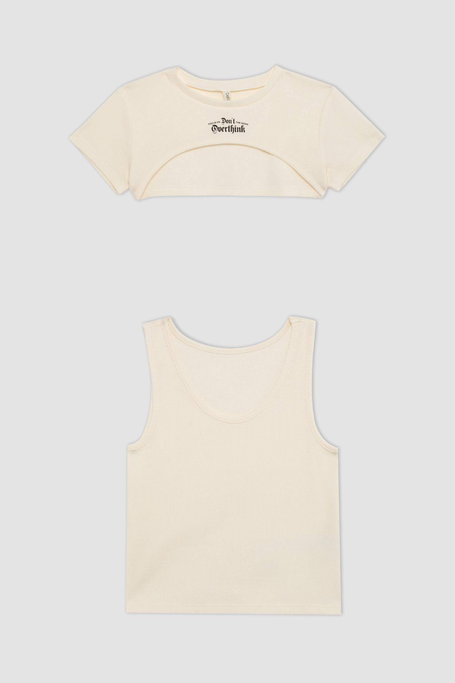 Kız Çocuk 2'li Takım Fitilli Kaşkorse Bolero Atlet