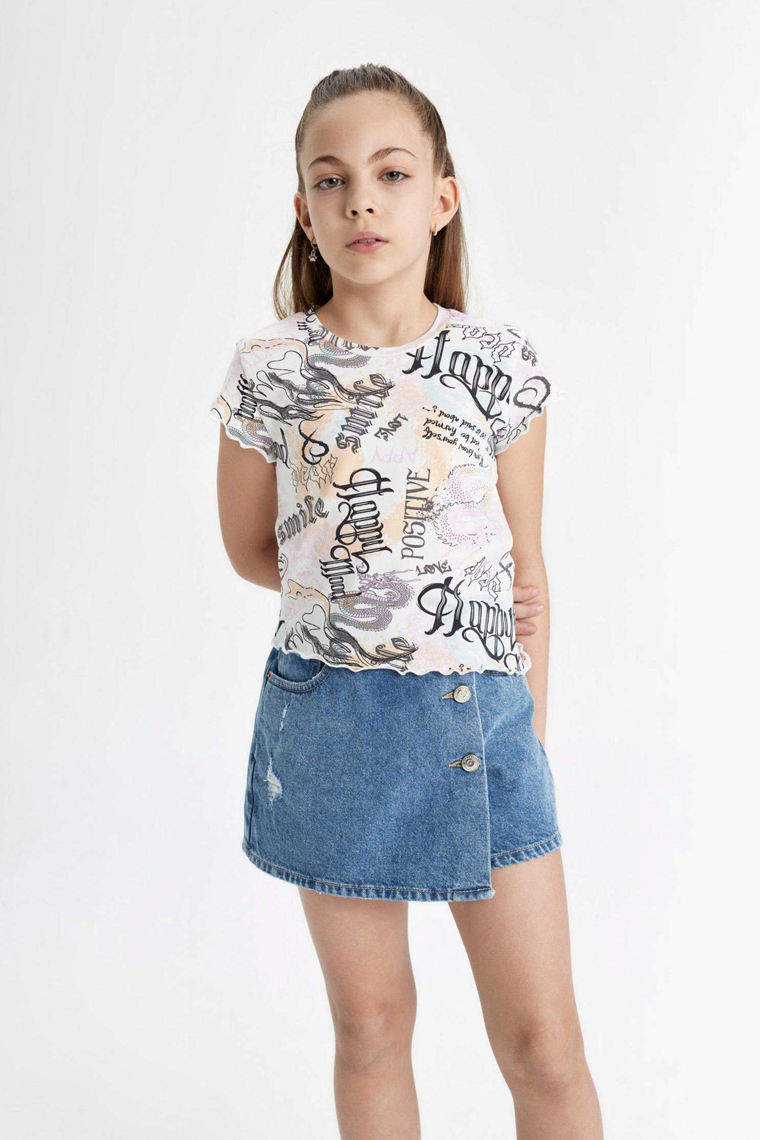 Girl Crop Short Sleeve Printed T-Shirt