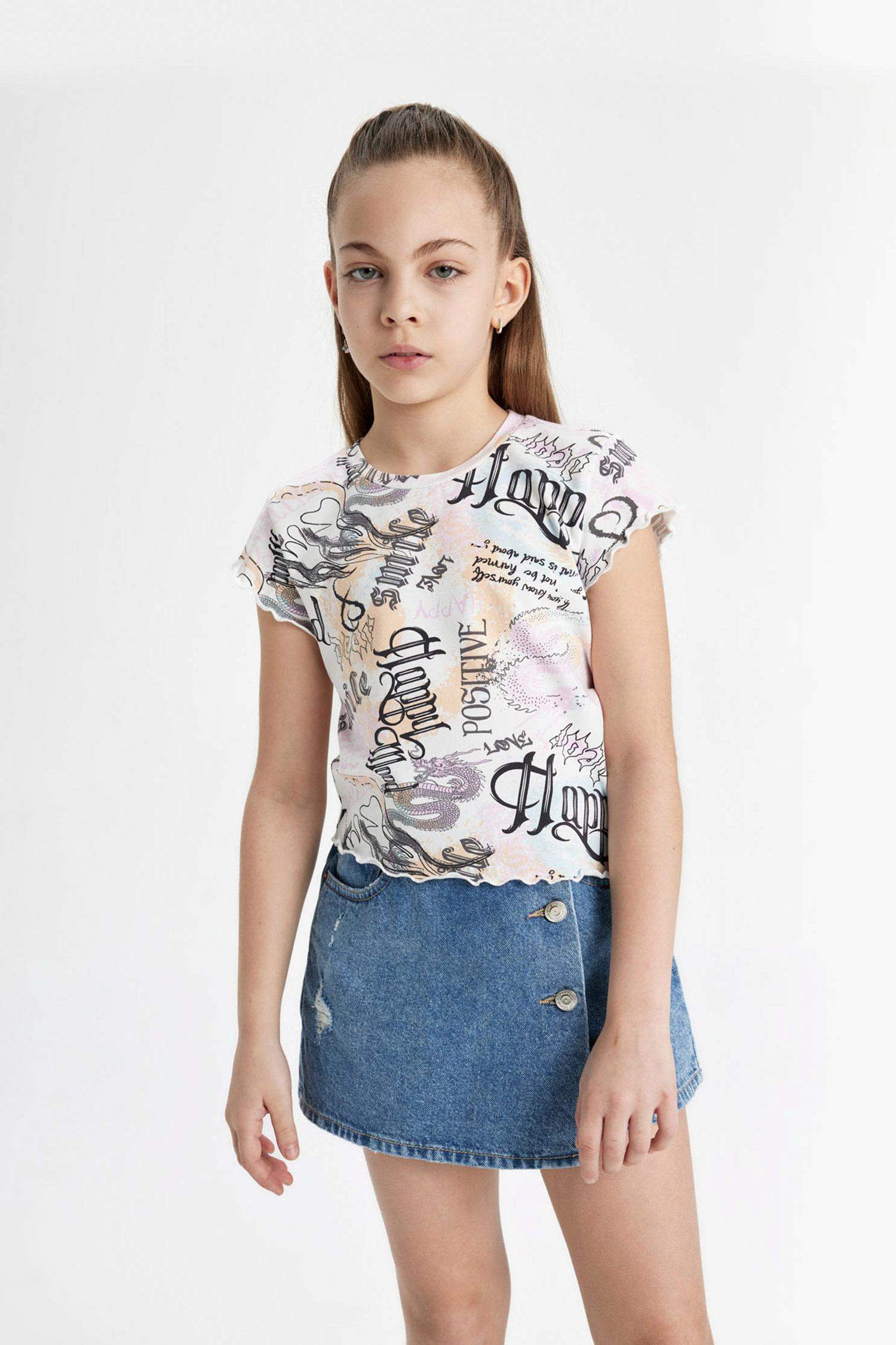 Girl Crop Short Sleeve Printed T-Shirt
