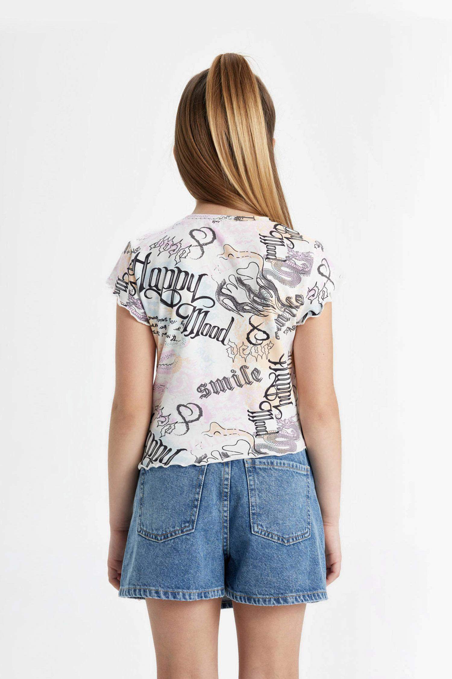 Girl Crop Short Sleeve Printed T-Shirt