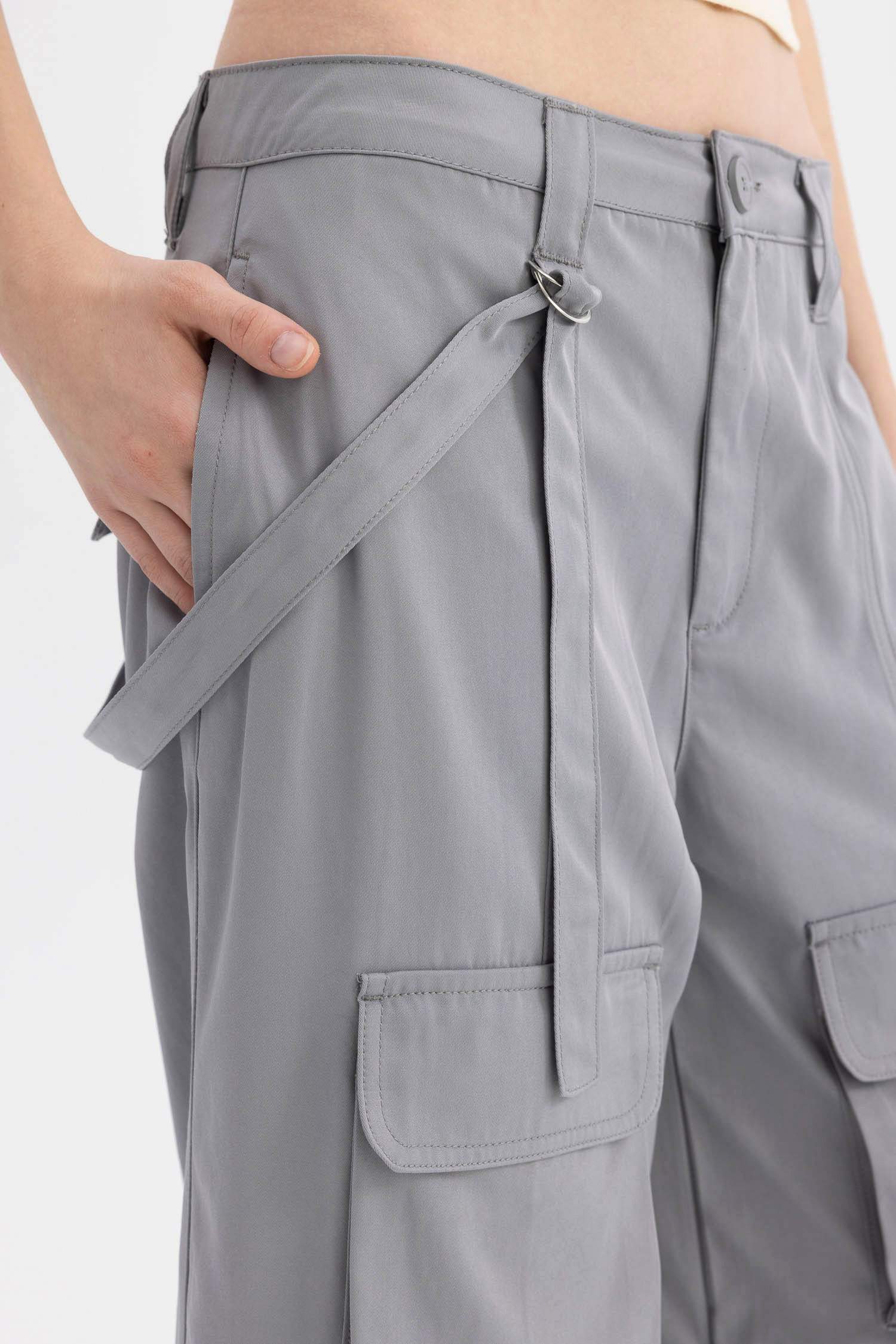 Coool Wide Leg Geniş Paça Normal Bel Pantolon Kargo Cepli Basic Düz