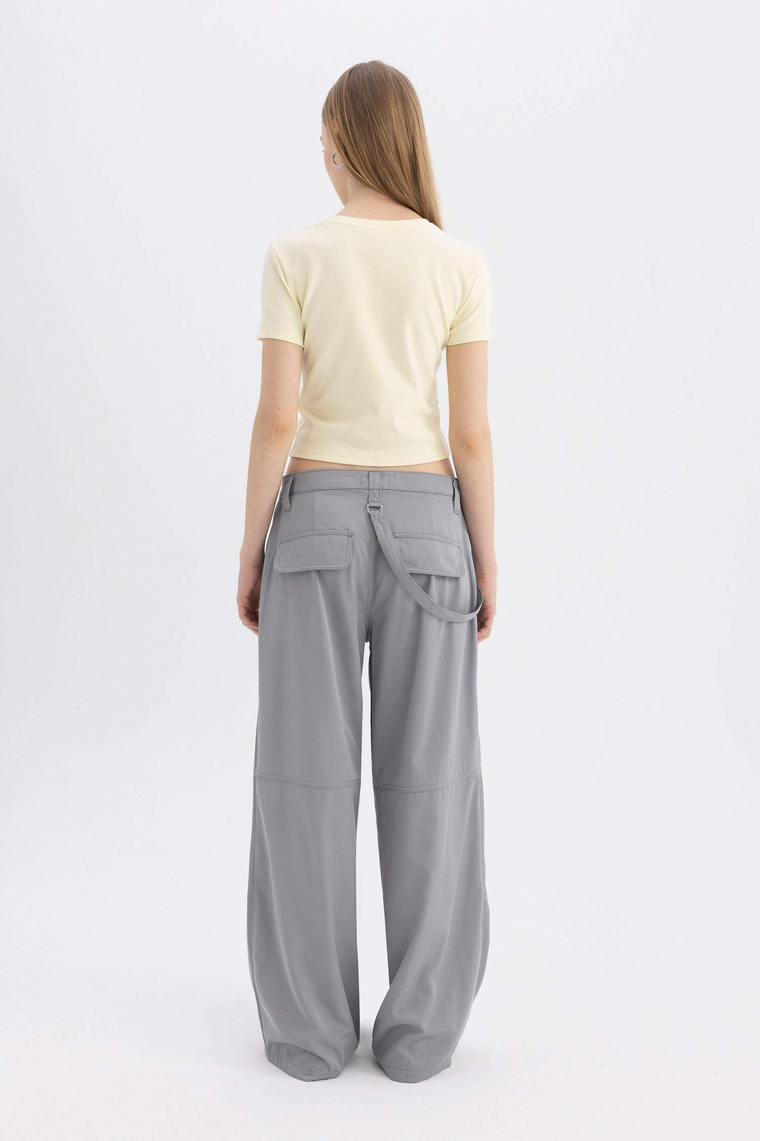 Coool Wide Leg Geniş Paça Normal Bel Pantolon Kargo Cepli Basic Düz